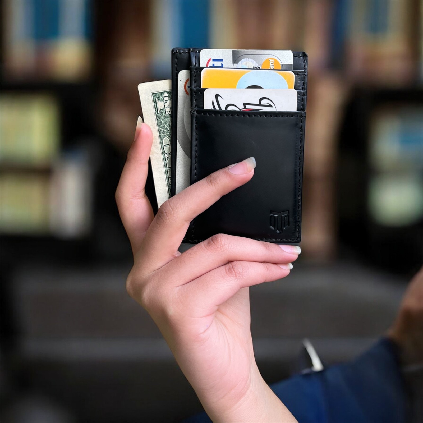 Mens Slim Wallet RFID Blocking Card Holder Front Pockets Leather Wallet Black