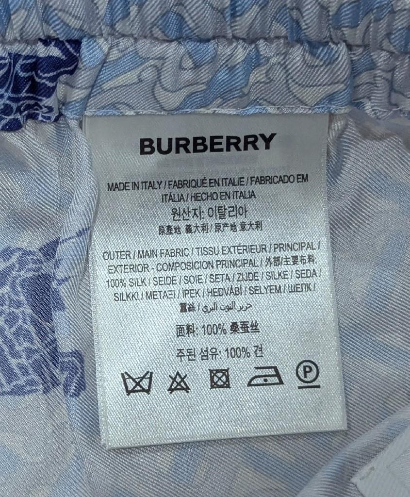 $1050 Mens Burberry Monogram Print Silk Shorts Light Blue/Navy Large