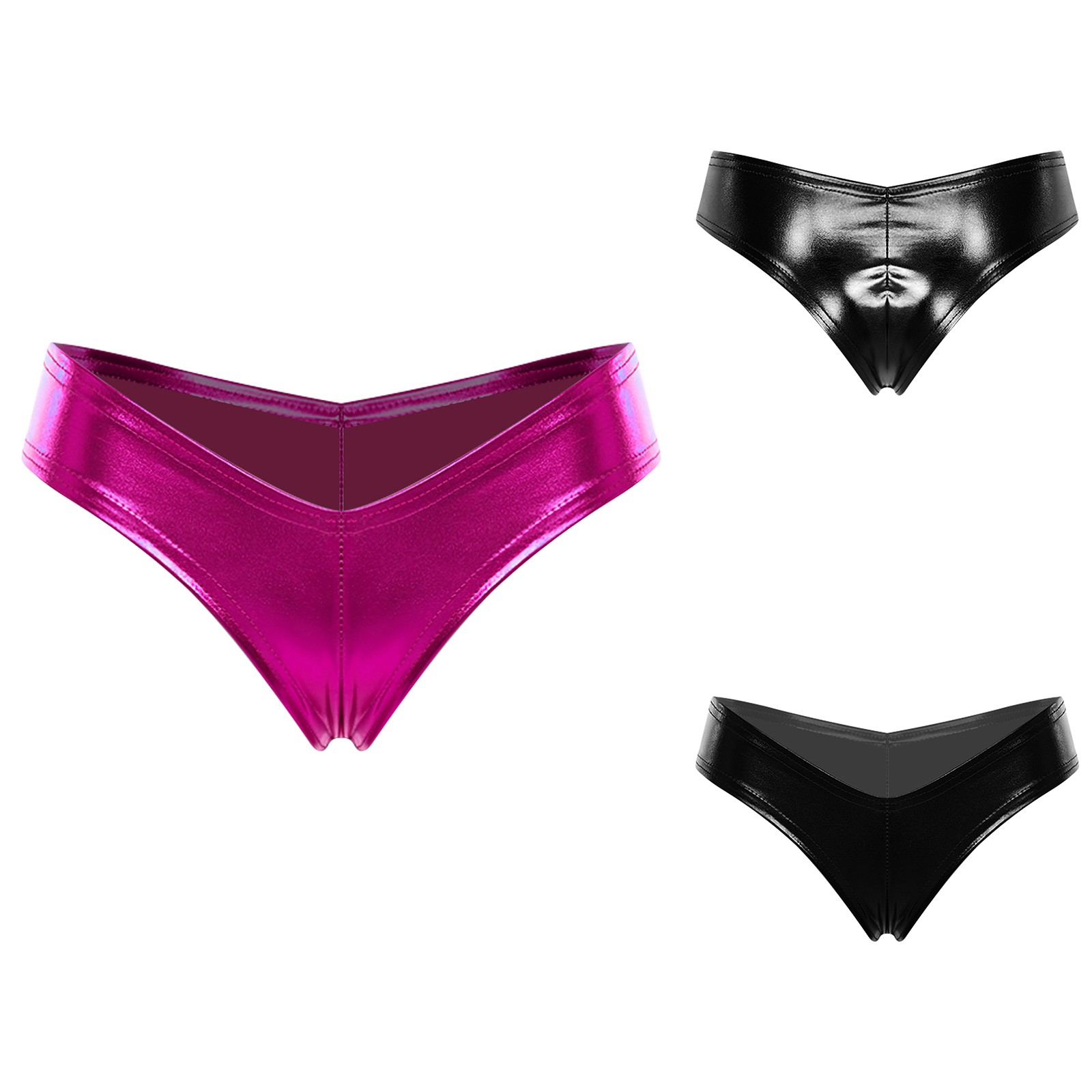 Women’s Faux Leather Shiny Metallic Bikini Panties Cheeky Knickers Mini Swimwear