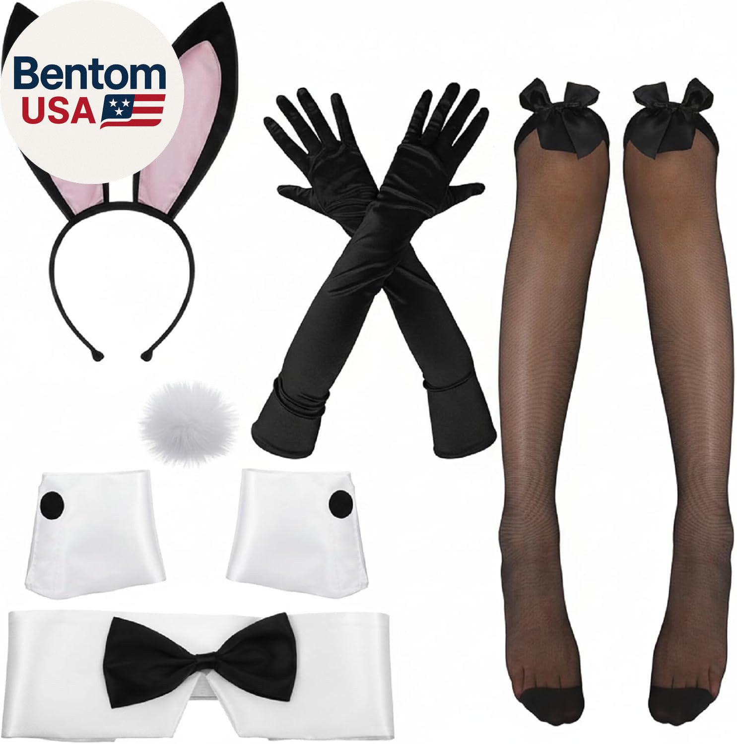 Women’S Sexy Bunny Costume Set Rabbit Ear Headband Bowtie Cuff Bunny Tail Stocki