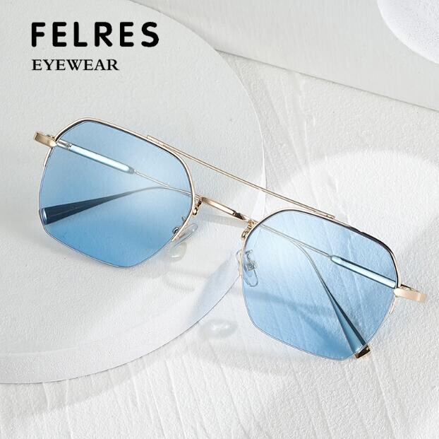 Unisex Metal Half Frame Myopia Nearsighted Distance Glasses Blue Lens Sunglasses