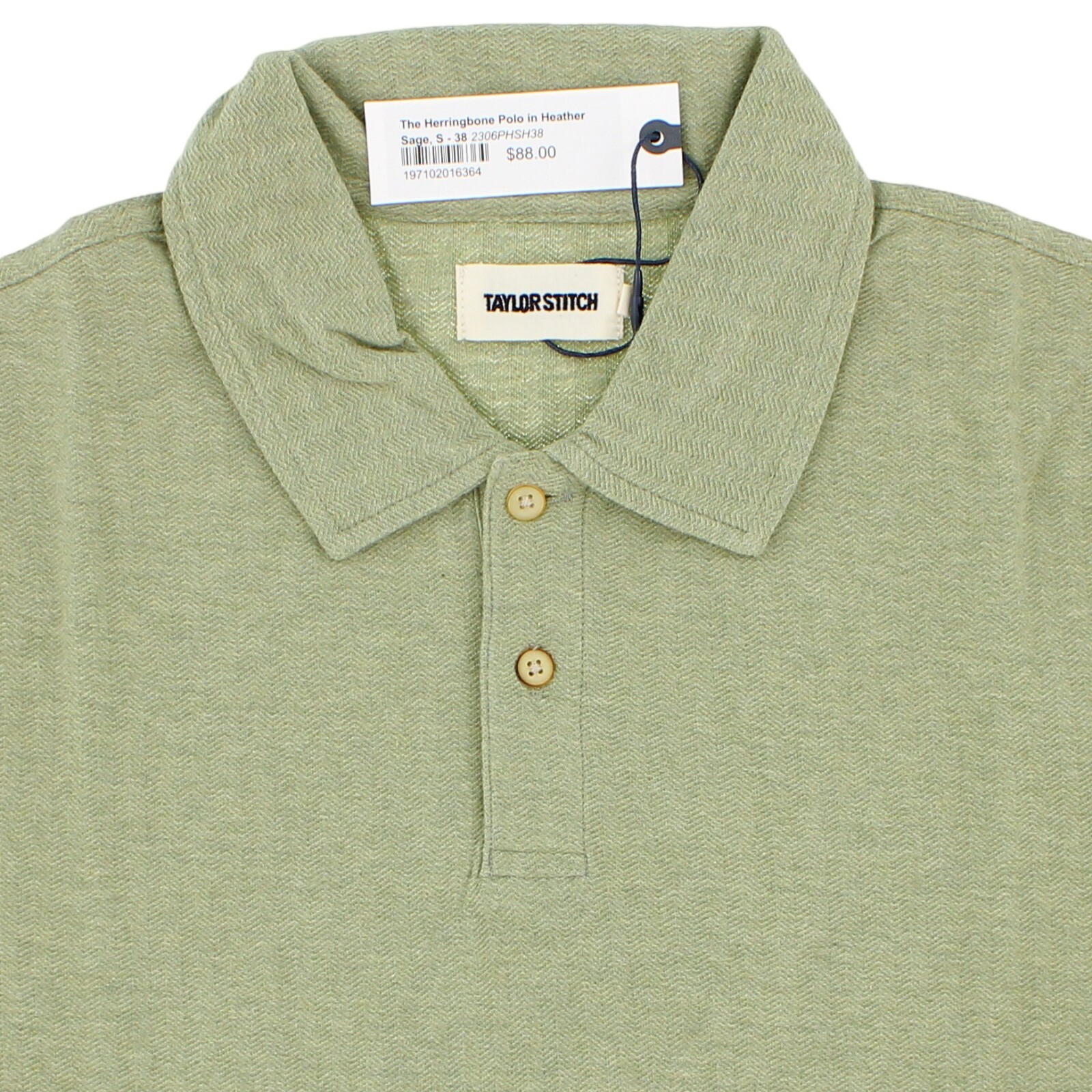 Taylor Stitch Men’s Polo Shirt Herringbone Weave Lightweight Soft Cotton Blend