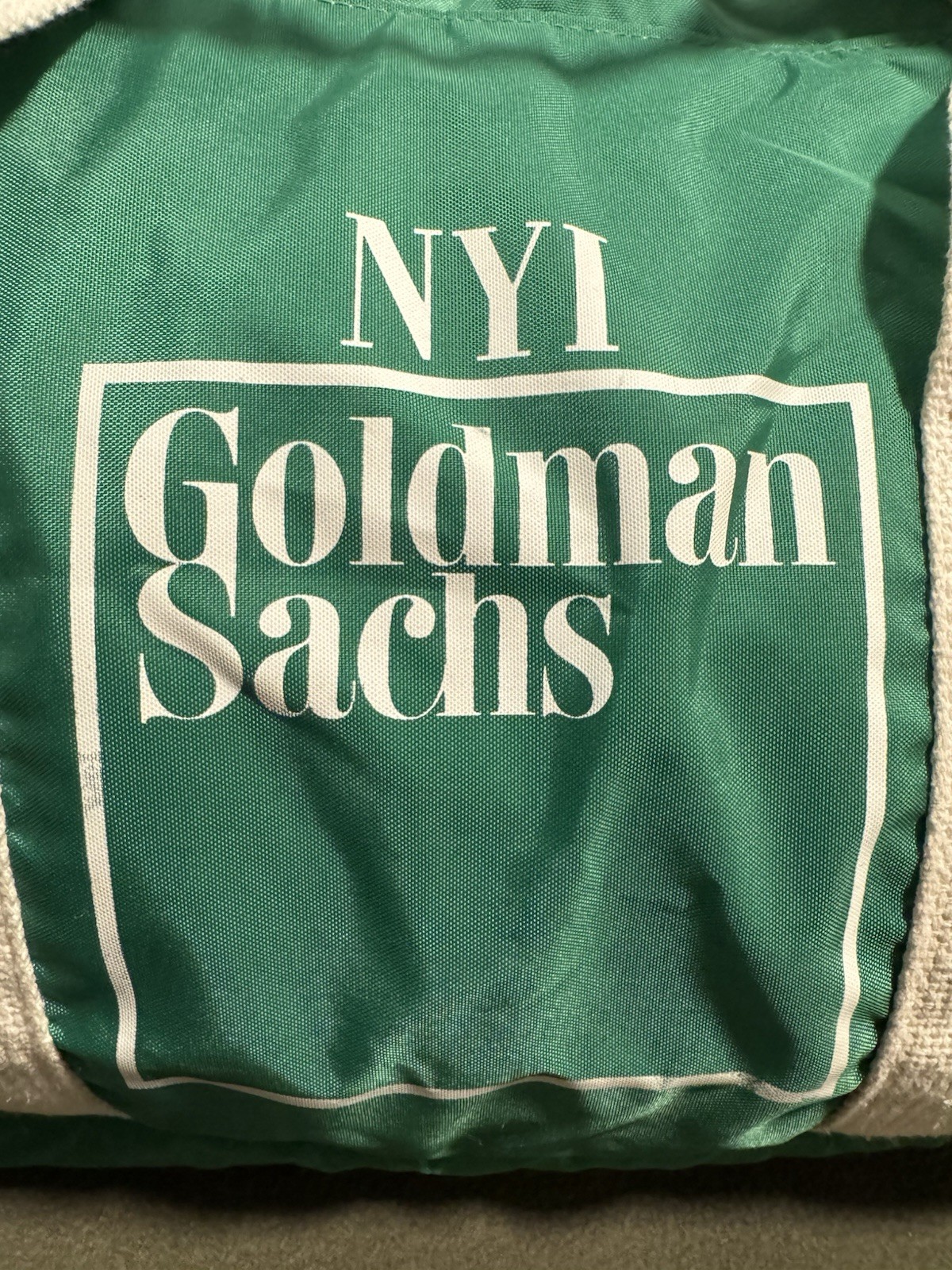 Vintage NYI Goldman Sachs Duffel Bag Green Retro Wall Street Gym Travel Rare