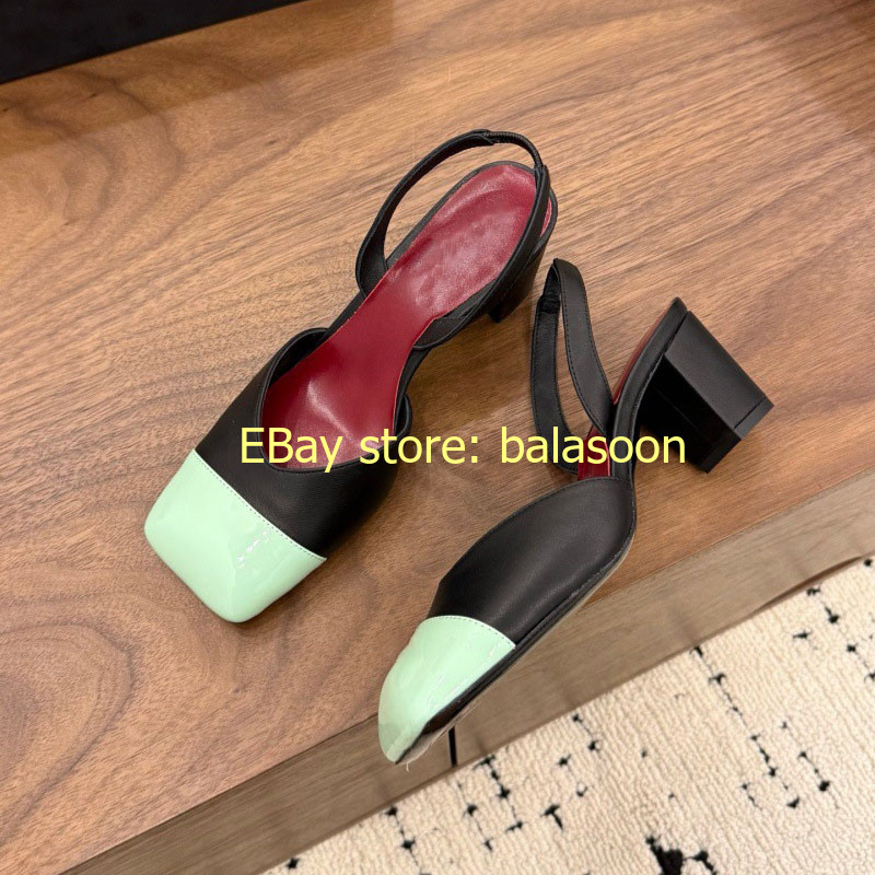 Retro Color Matching Square-Headed High-Heeled Sandals Baotou Thick-Heeled 35-41
