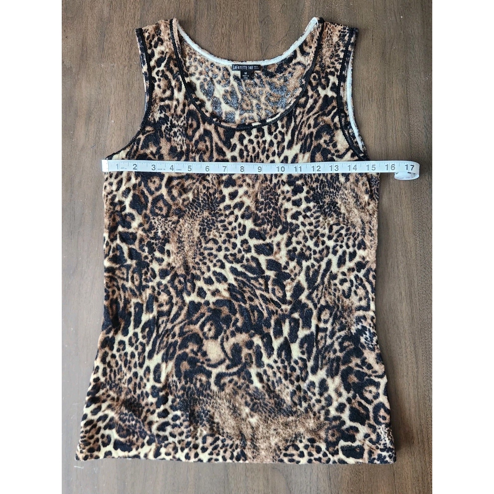 Lafayette 148 Sleeveless Leopard Print Knit Merino Blend Sequins Top Size M