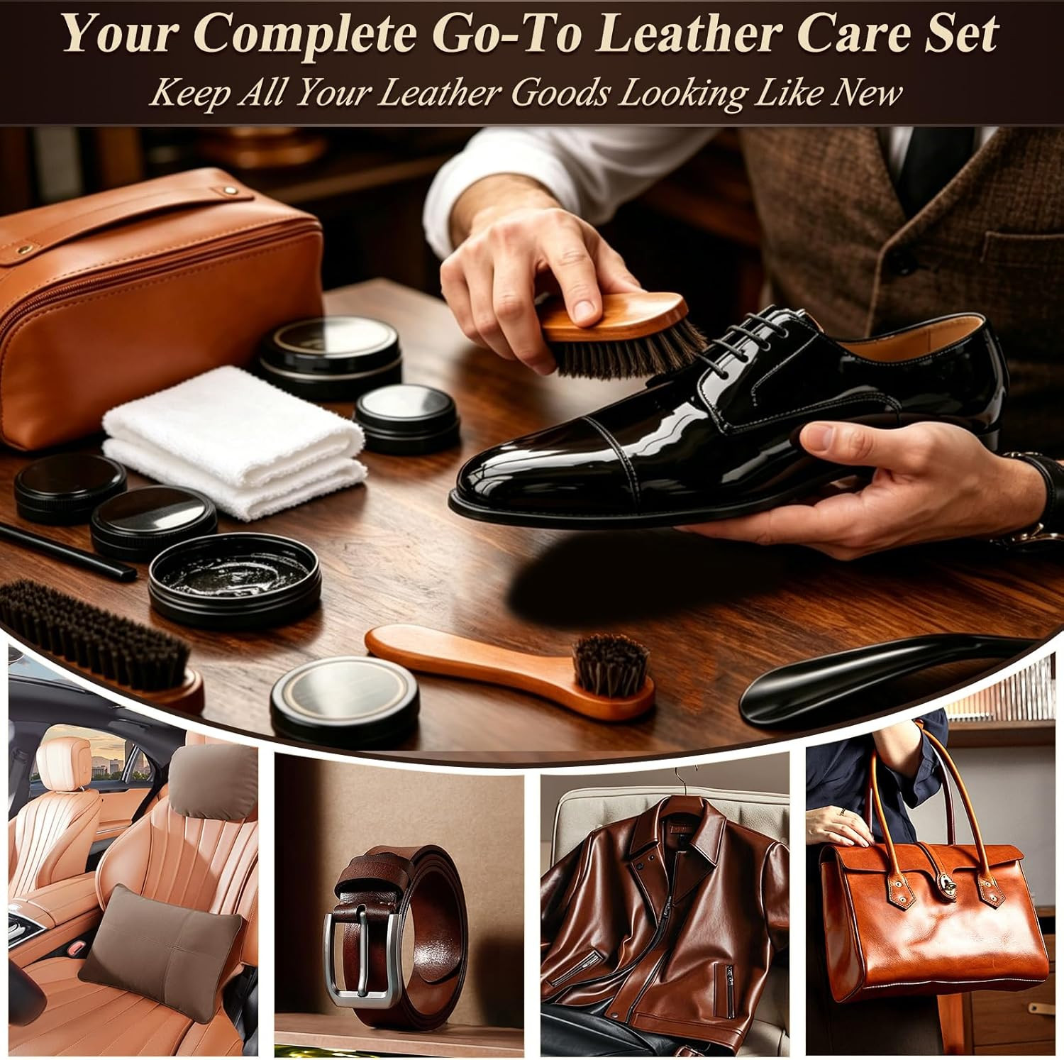 Shoe Care Kit 16 Pc Shoe Shine Kit Leather Polish Mink Oil Brush Cleaning Set