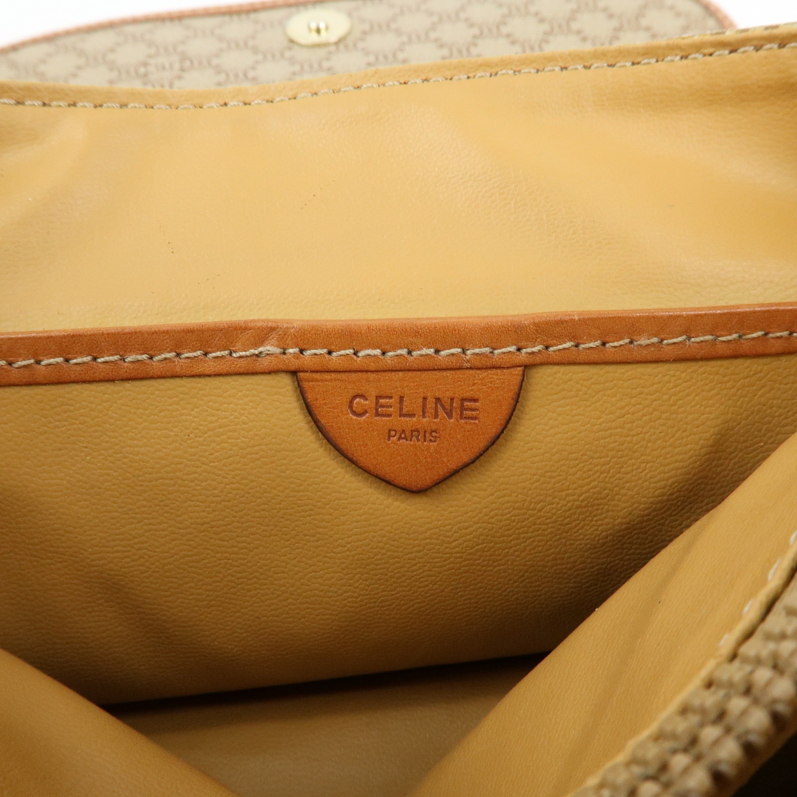 CELINE Logo Macadam PVC Leather Hand Bag Shoulder Bag Beige Brown Auth Used F/S