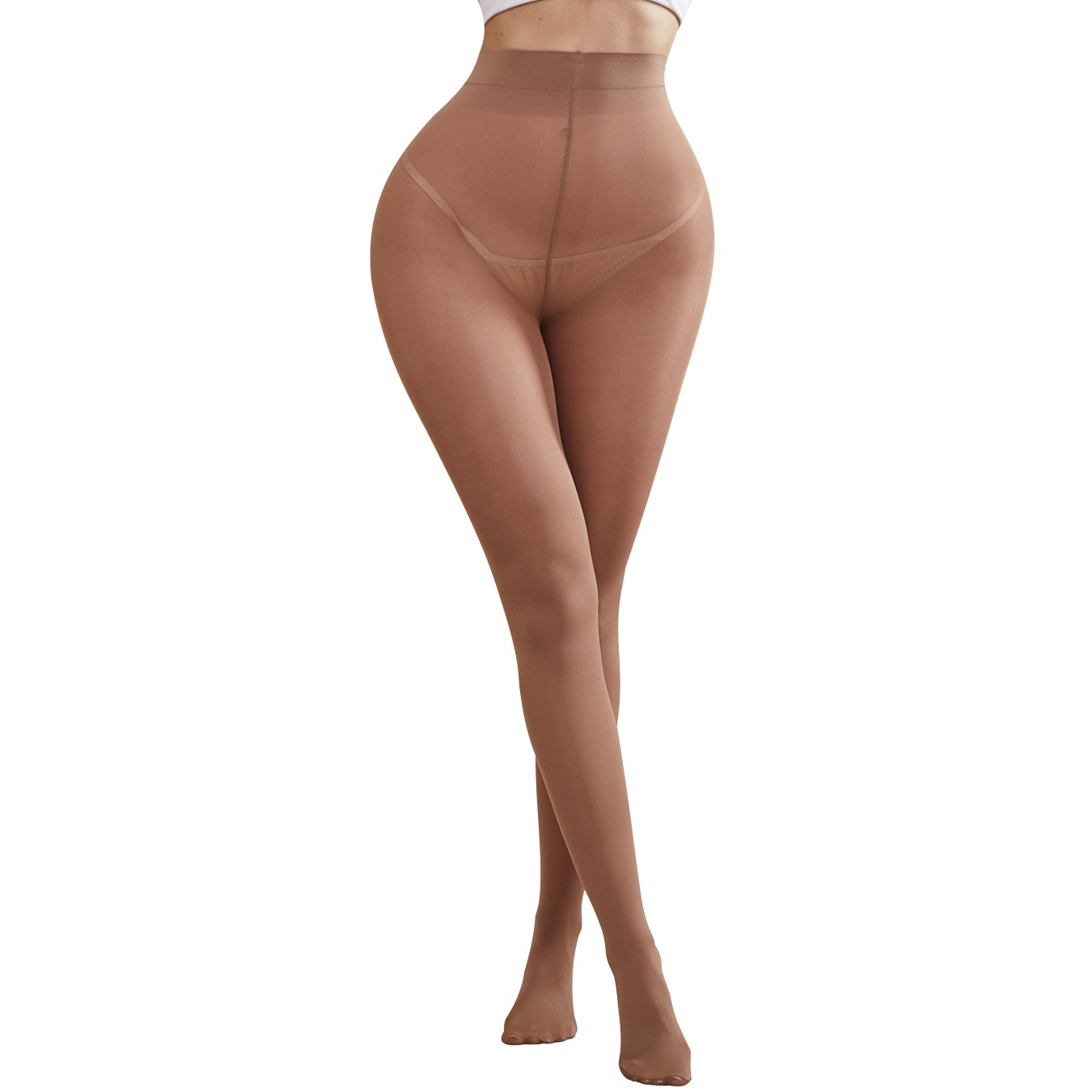 Semi Sheer Control Top Pantyhose for Women High Waist High Stretch Tights Black