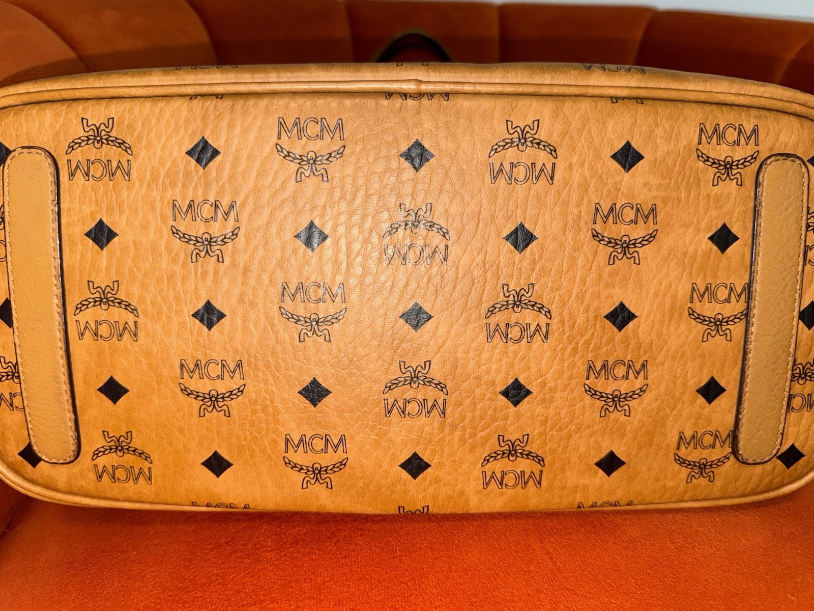 MCM Monogram Brown Tote Bag w/ Pouch, Logo Accents, Inner Pockets, Gold HW