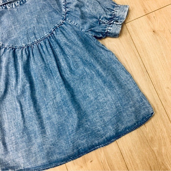 stonewashed denim Button-Down Shirt gathered cinched beach preppy blouse top