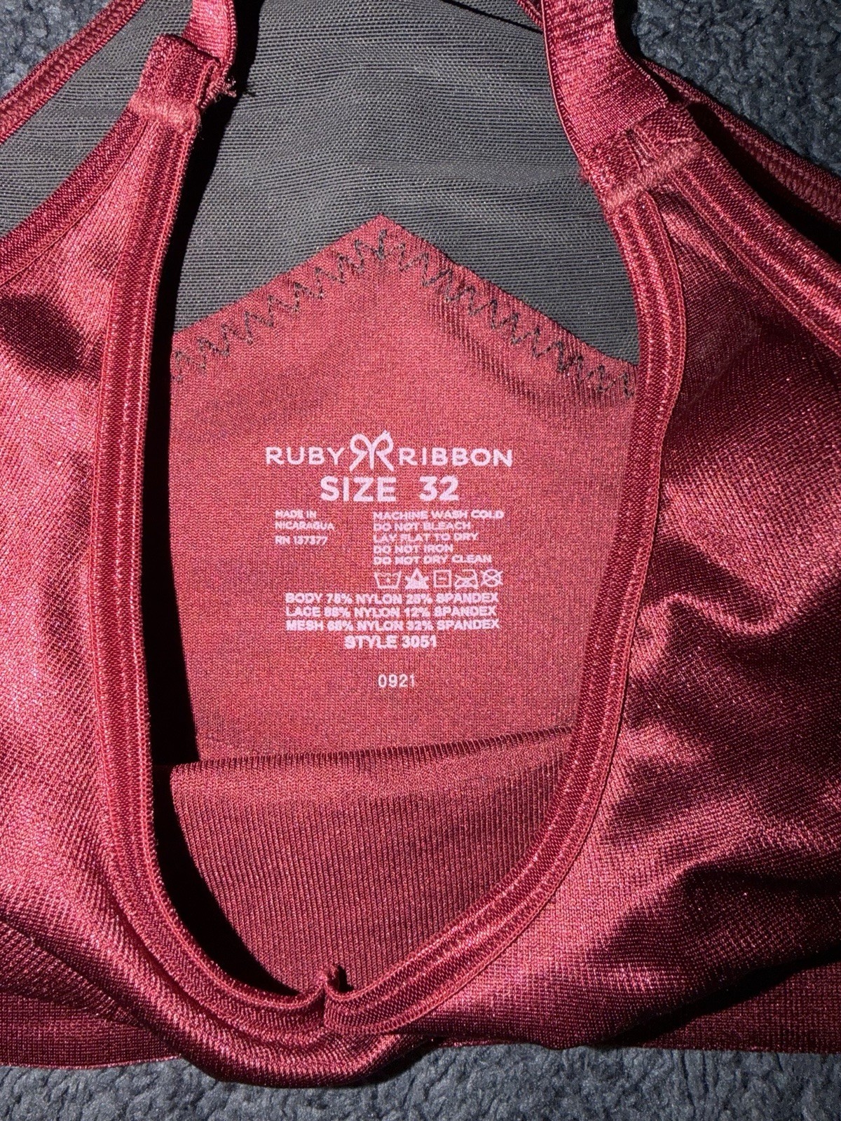 Ruby Ribbon Burgundy Sport Demiette Bra