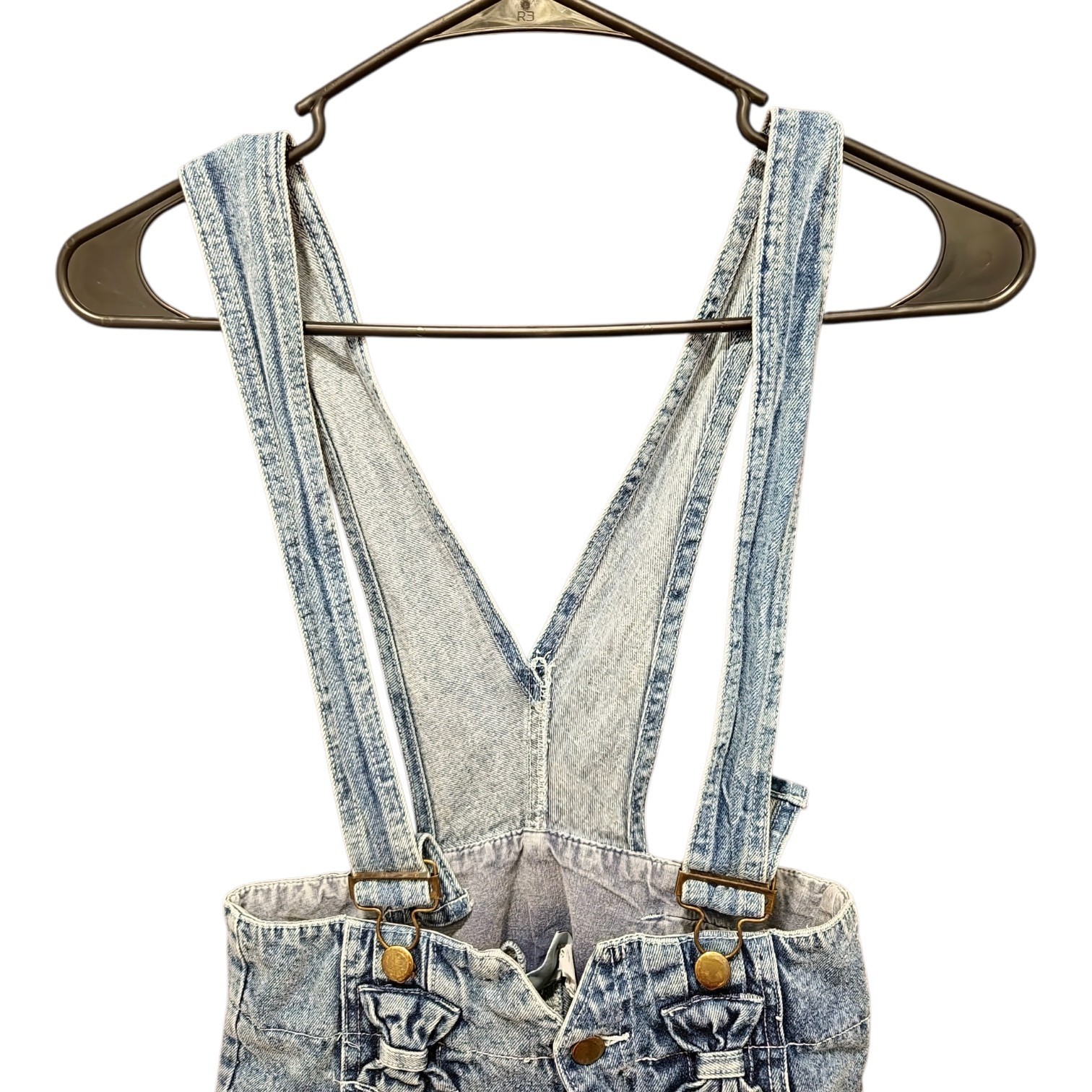 Vintage S 26 W Denim Shortalls Acid Wash 80s 90s Overalls Romper Bows Suspender