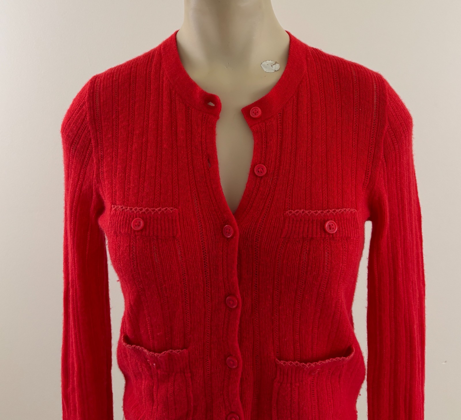 J CREW 100% CASHMERE Womens XS Red Orange Long Sleeve Button Sweater Cardigan