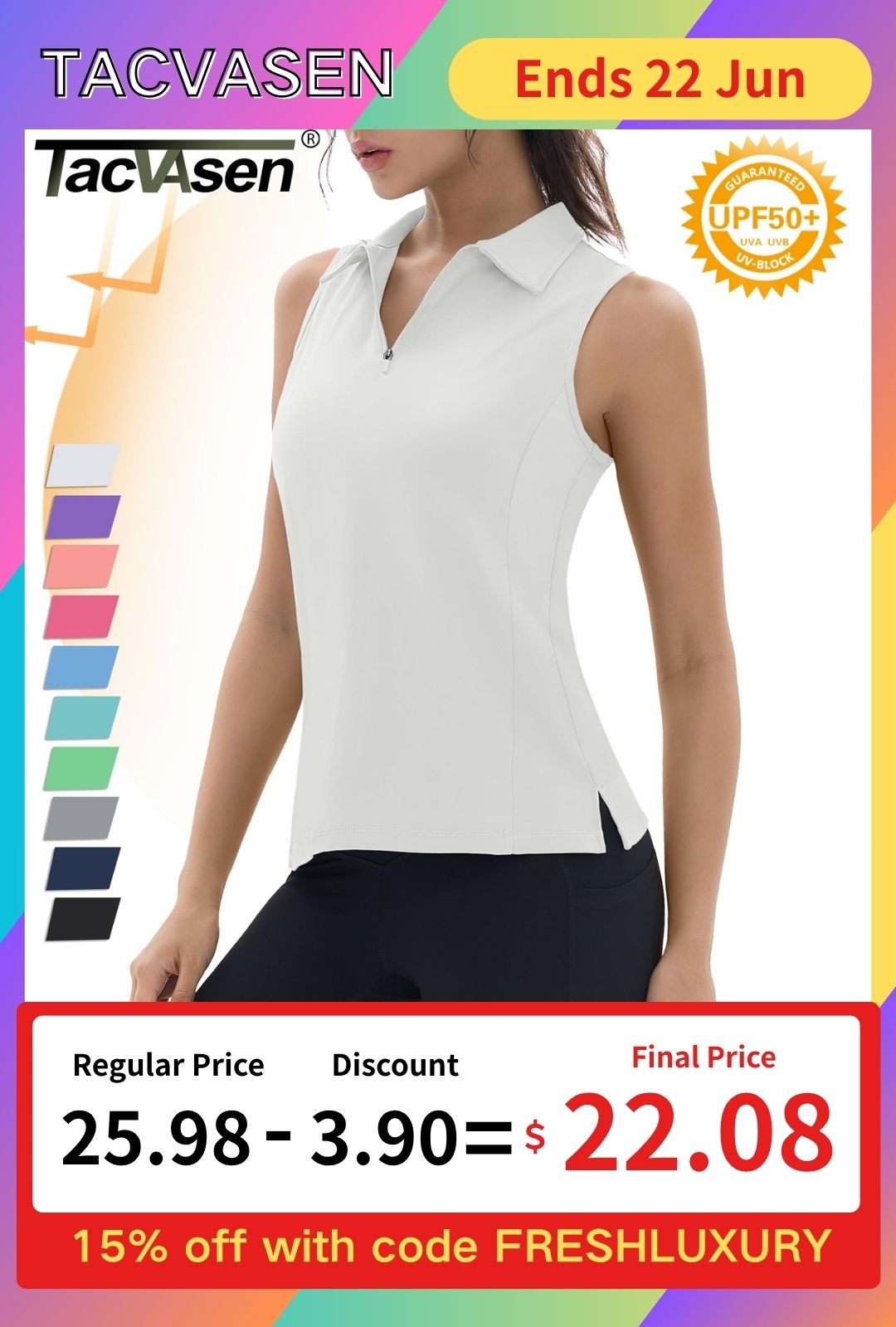 Womens Golf Shirt Sleeveless Racerback Polo Shirts UPF 50+ Quick Dry Tennis Tank