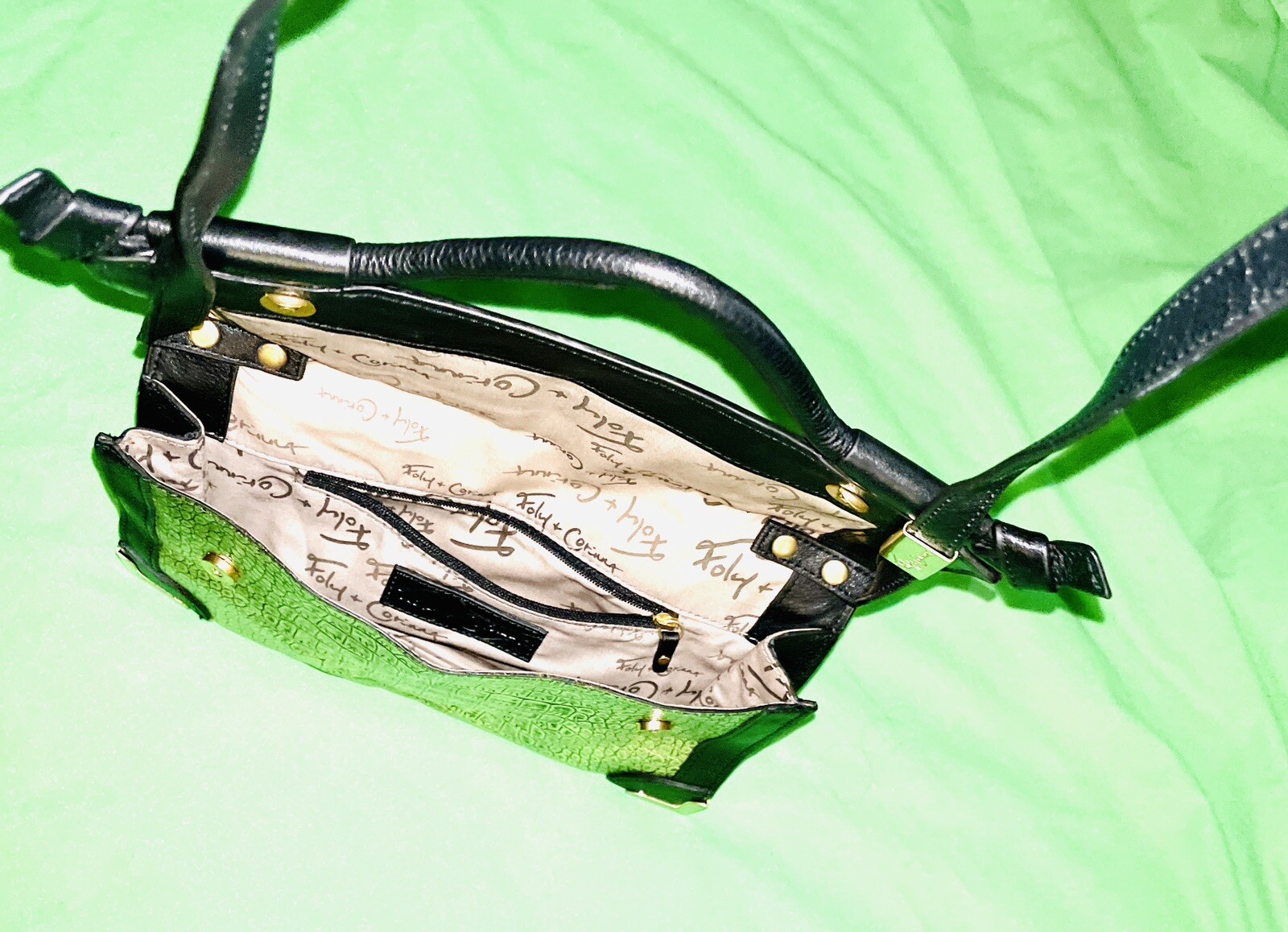 $295 FOLEY & CORINNA FRAMED FLAP GOLD CROCODILE EMBOSSED LEATHER CROSSBODY BAG