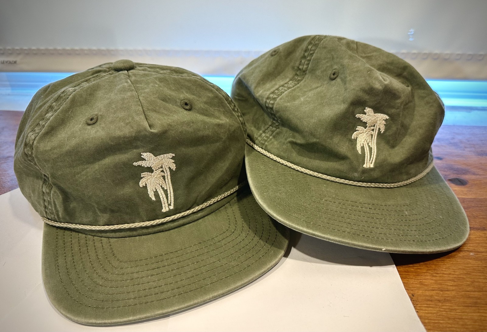 2 Katin Palm Tree Olive Green Surf Rope Hats Adjustable – Hat Cap Distressed
