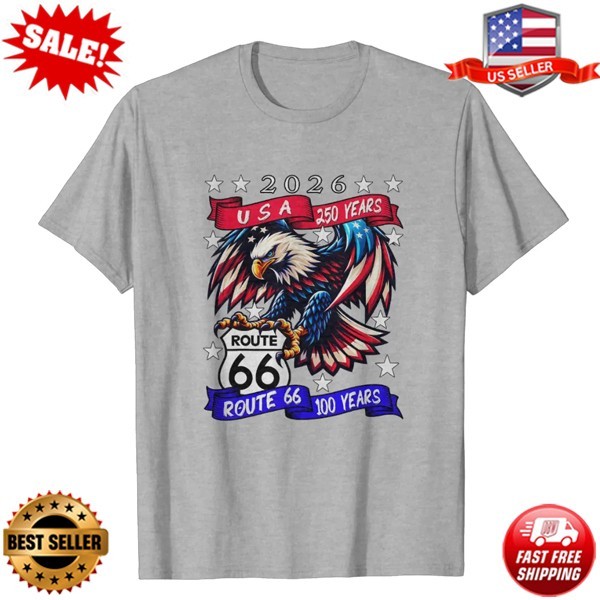 USA 250 Route 66 100 Years Eagle Anniversary Celebration T-Shirt S-5XL FREESHIP