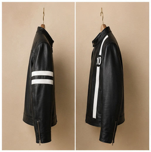 Ben 10 Inspired Mens Black Leather Biker Jacket Handmade Premium Bomber Jacket