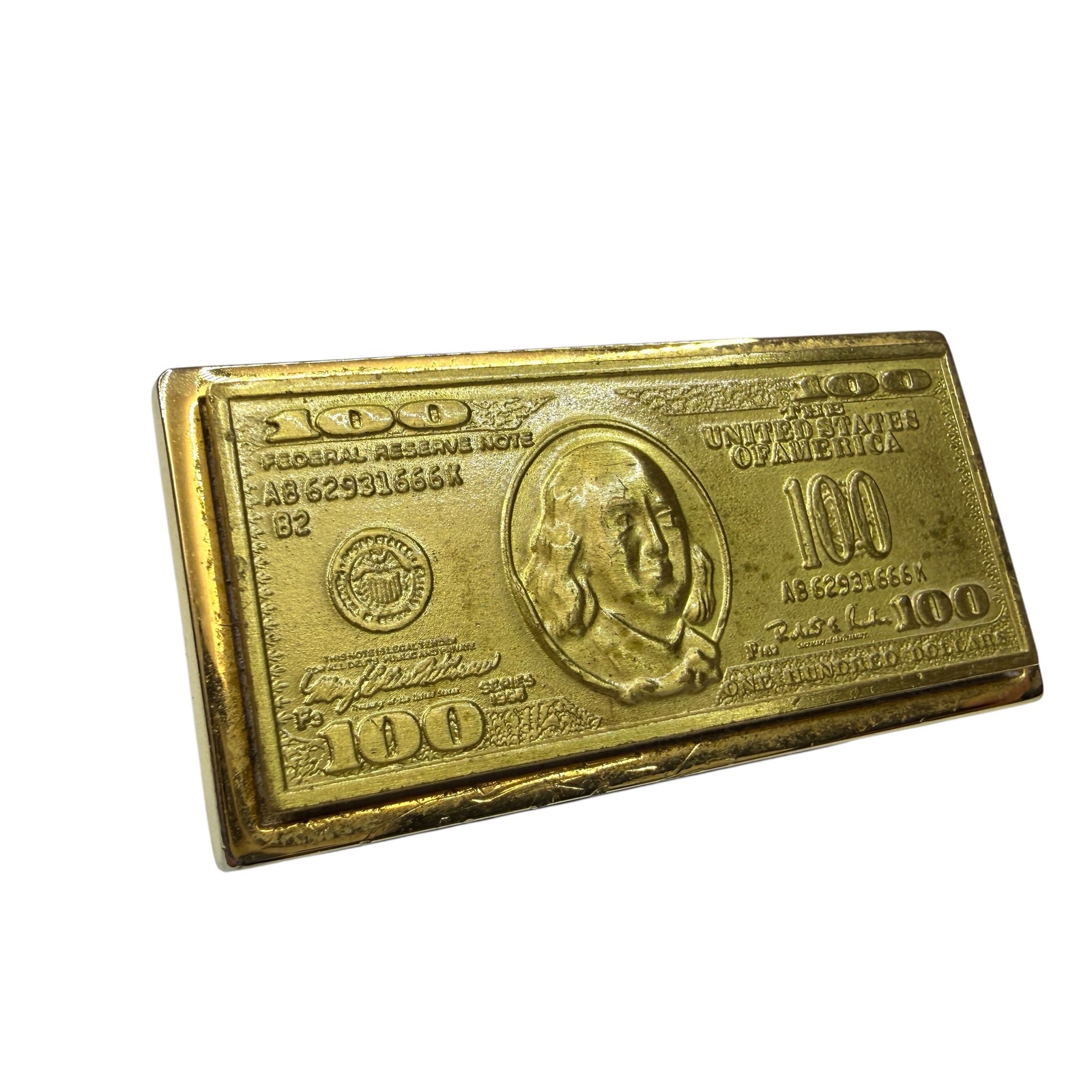Gold Tone $100 Bill Benjamin Franklin Money Clip Men’s Wallet Accessory Novelty