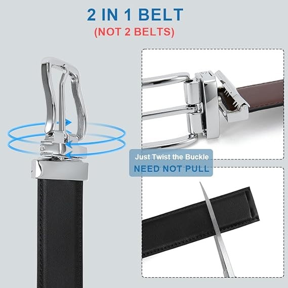 Reversible Leather Belt for Men Trim to Fit Dual Sided Dress Casual Belt