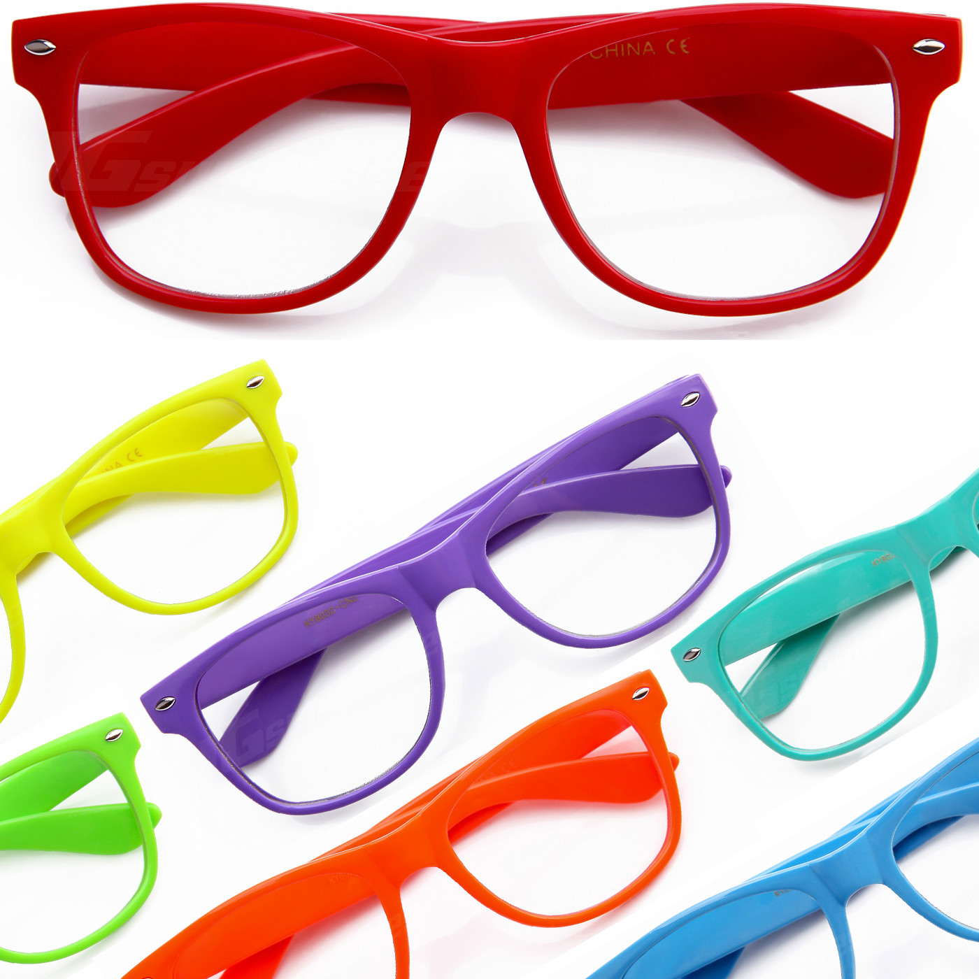 Clear Lens Glasses Fashion Designer Vintage Fun Retro Neon Colorful Party UV400