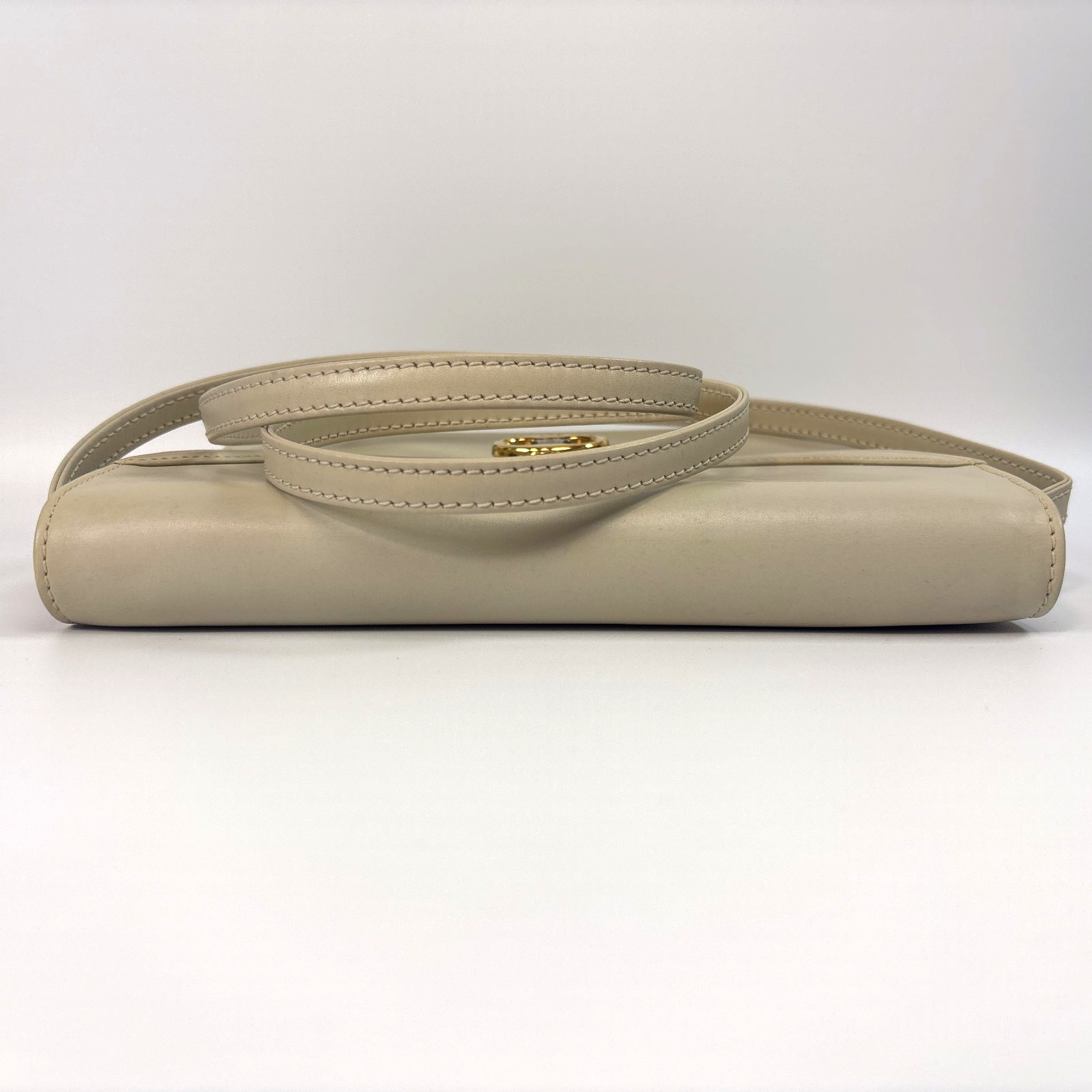 CELINE Leather Shoulder Bag Triomphe Beige Clutch From Japan