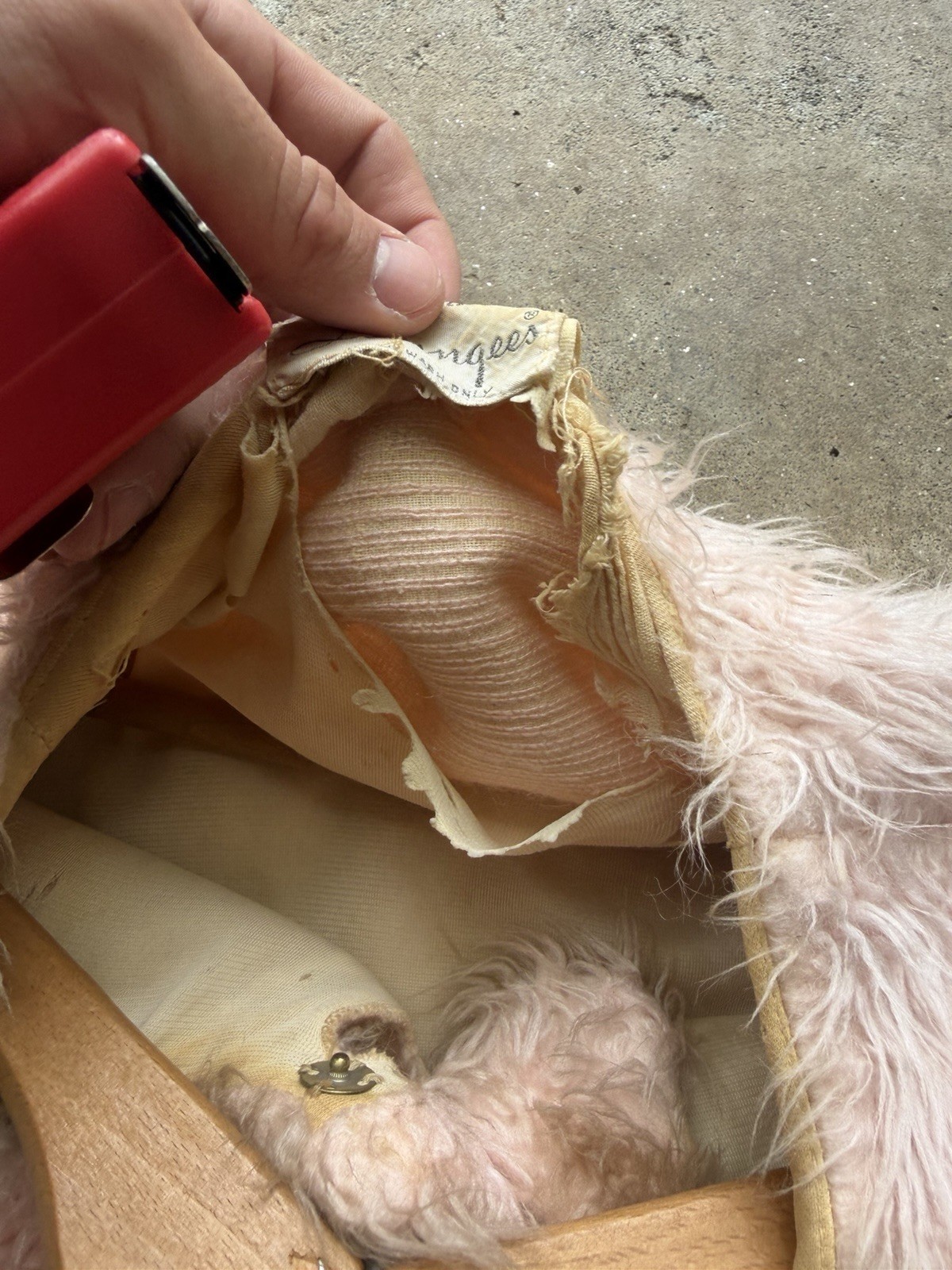 Vintage 50s 60s Faux Fur Fuzzy Mohair Style Dress Pink Rayon Lined Loungees Pink