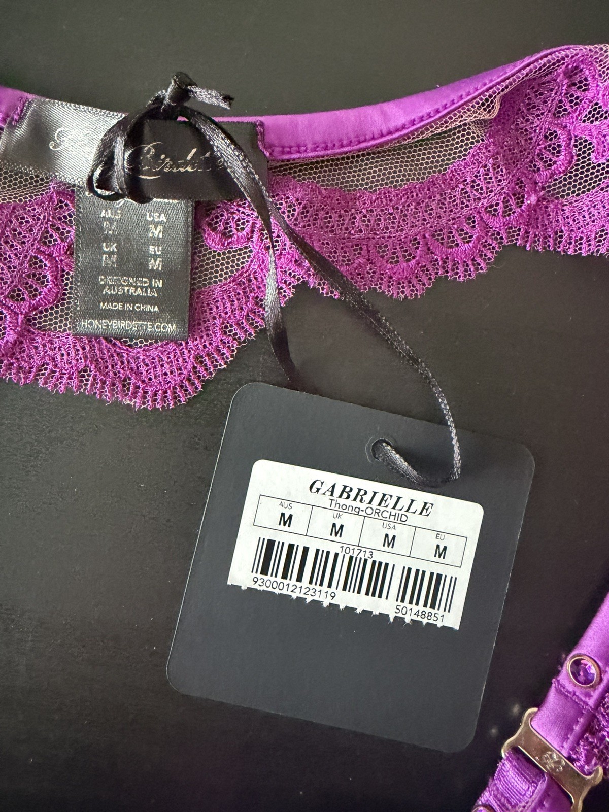 New Honey Birdette Gabrielle Orchid Purple Thong String Size Medium