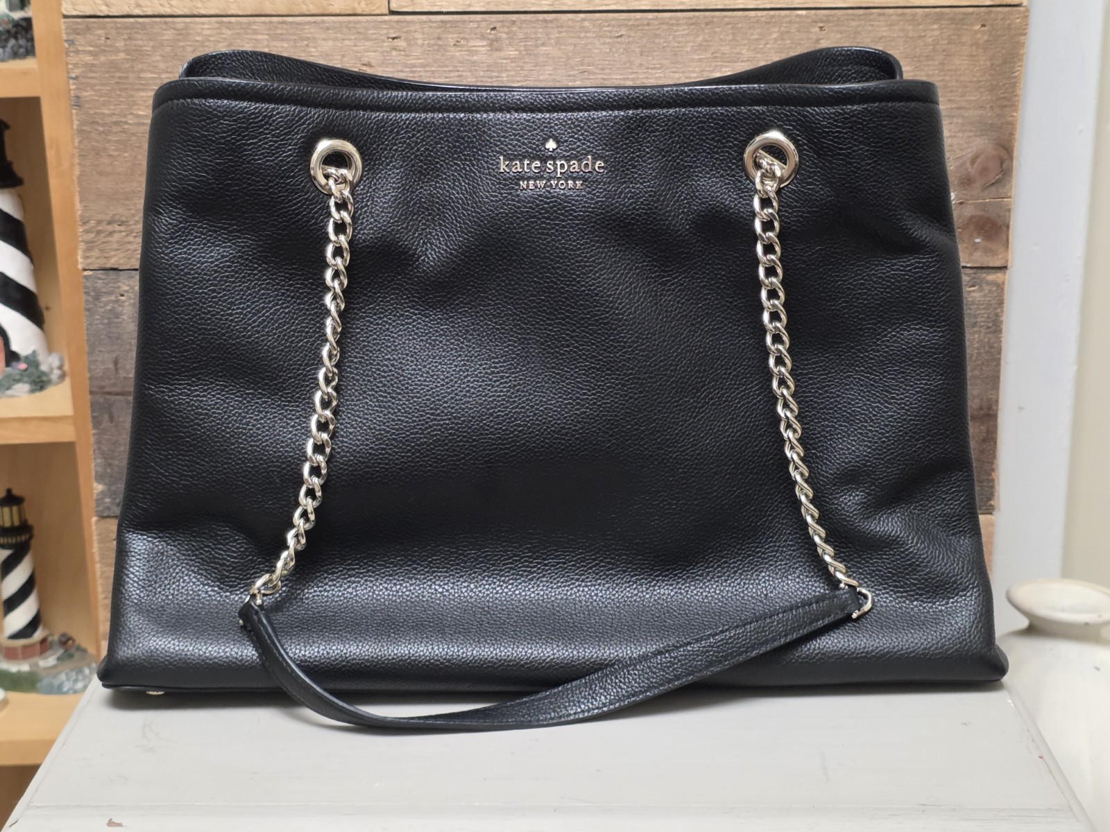 Kate Spade New York Wellesley Camryn Black Pebbled Leather Chain Tote