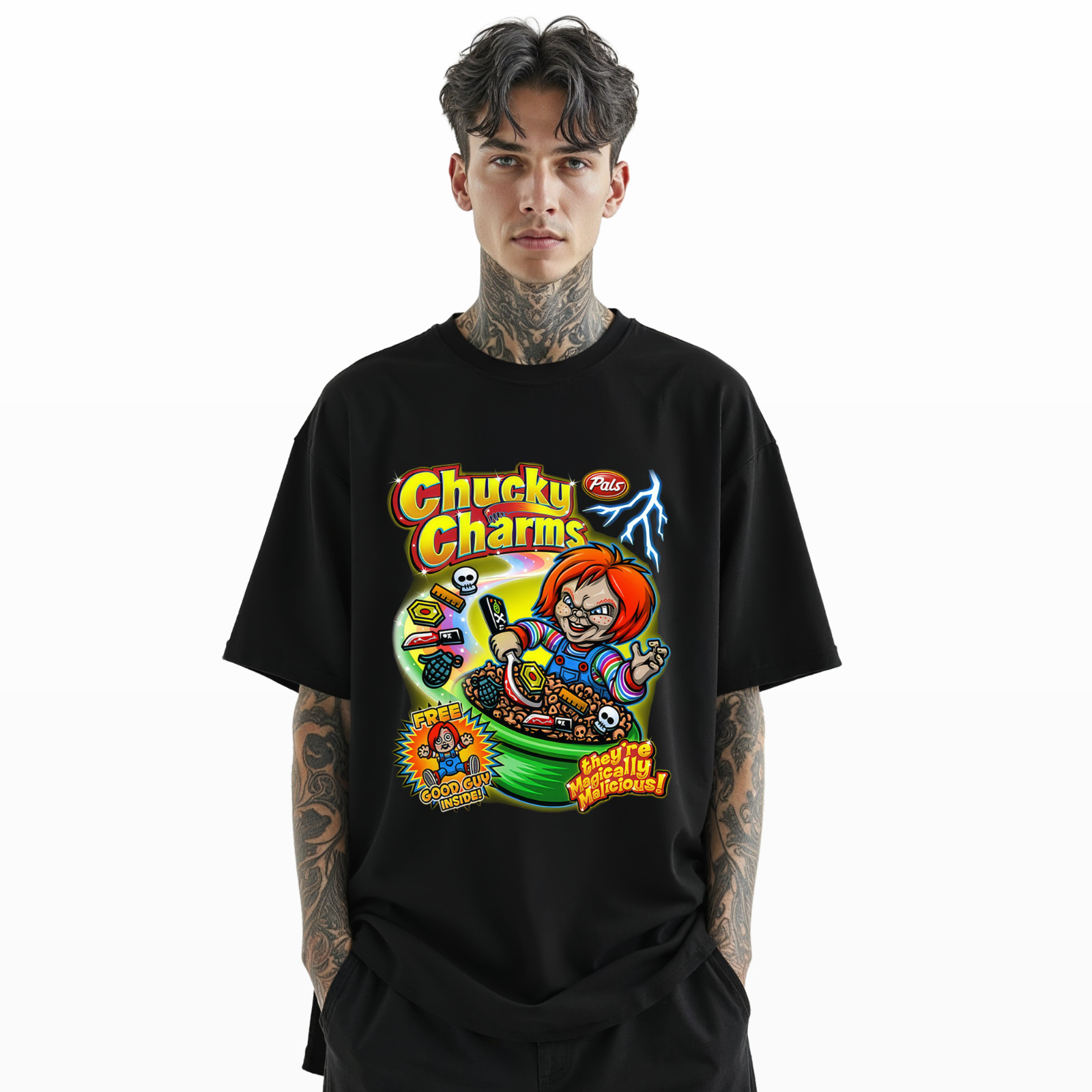 Chucky Charms Horror Cereal Parody T-Shirt – Funny Scary Movie Graphic Tee A101