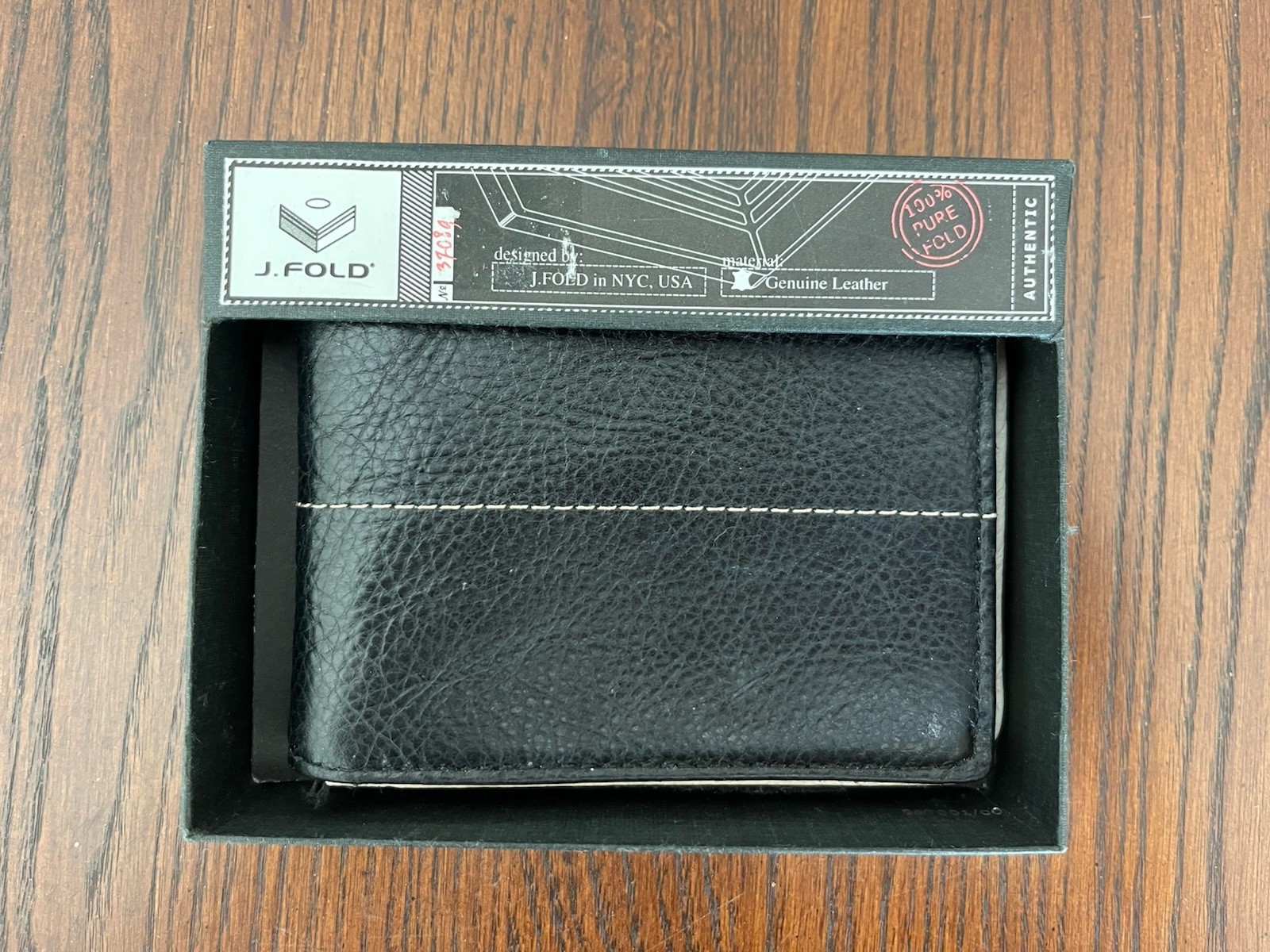 J. FOLD SLIMFOLD LEATHER WALLET BLACK White w/ Stripe N65217/08