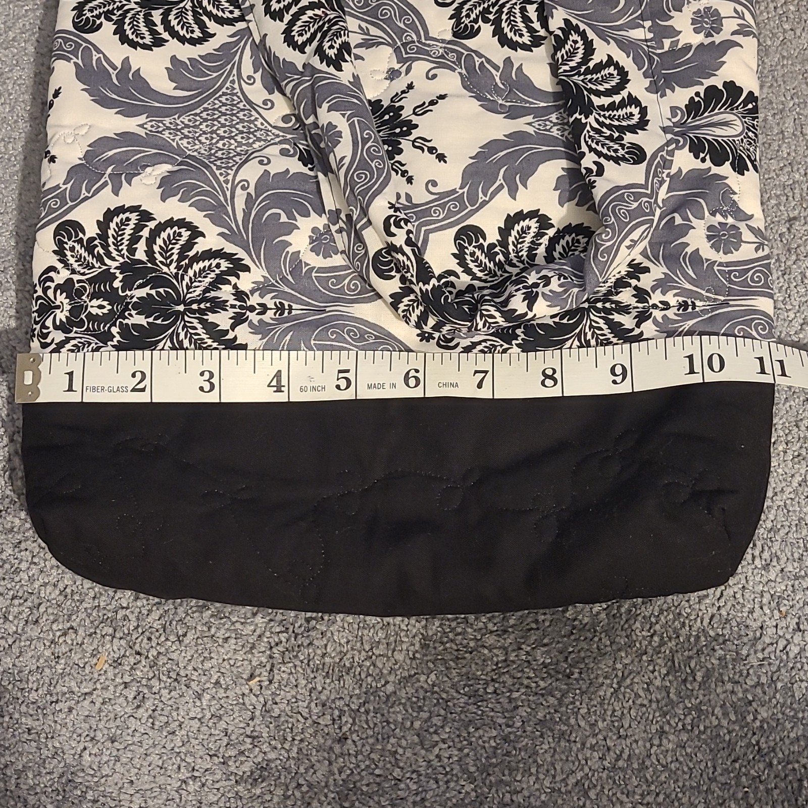 Black White Gray Floral Tote Bag, Snap Closure, Lined, Inner Pockets, Women