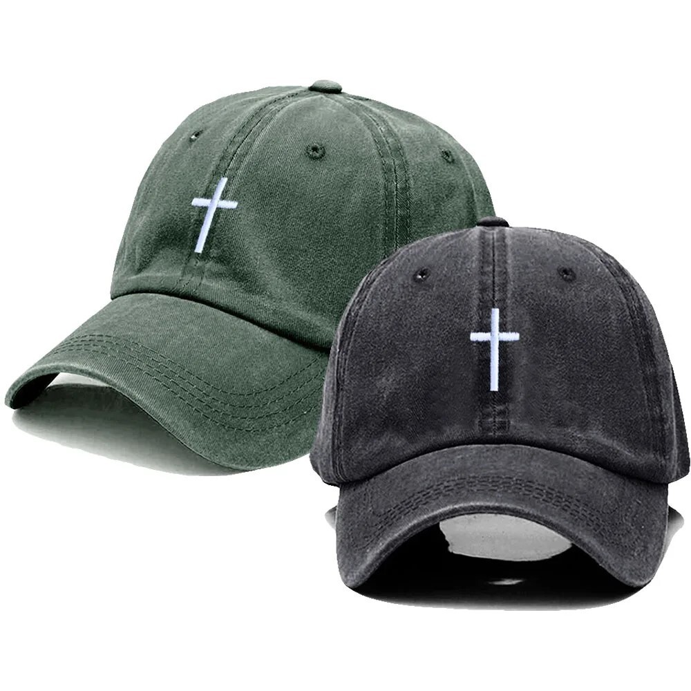 Cross Embroidered Christian Baseball Cap, Washed, Adjustable Hat, Jesus, Church