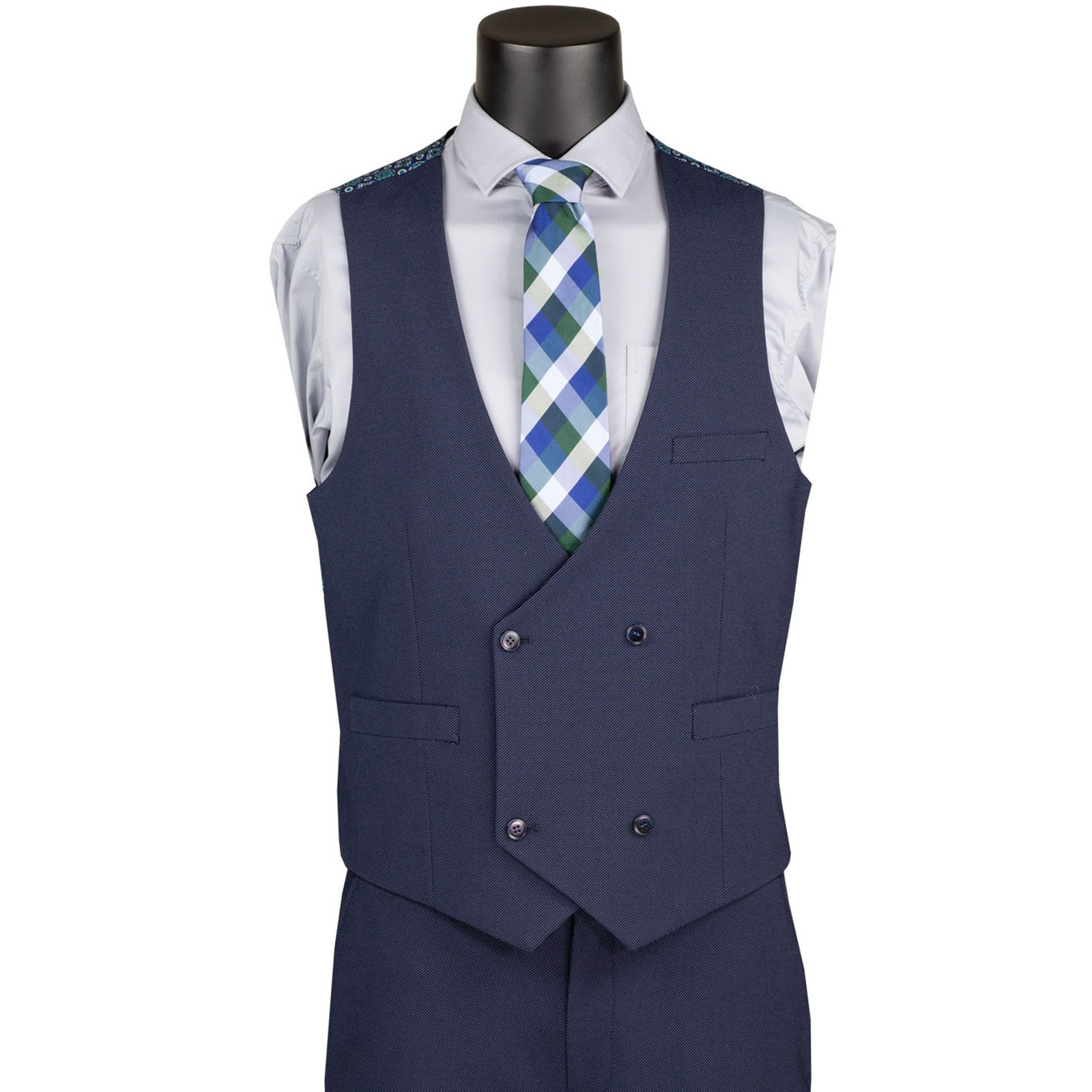 VINCI Men’s Navy 3pc Super Stretch Modern Suit w/ Flex Waist – Washable – NEW