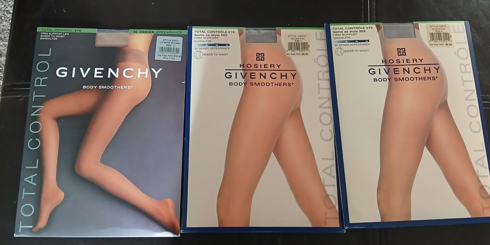Givenchy Nylons Stockings Body Smoothers Sz C Lot of 3 Silver Fox Beige Natural