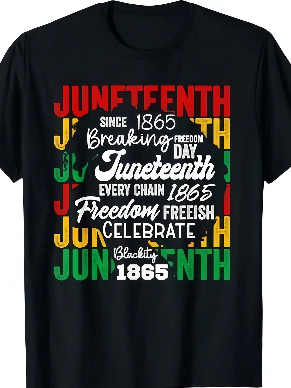 Juneteenth Mens Clothes Freedom Day Print Black TShirt,Casual Crew Neck Tshirt