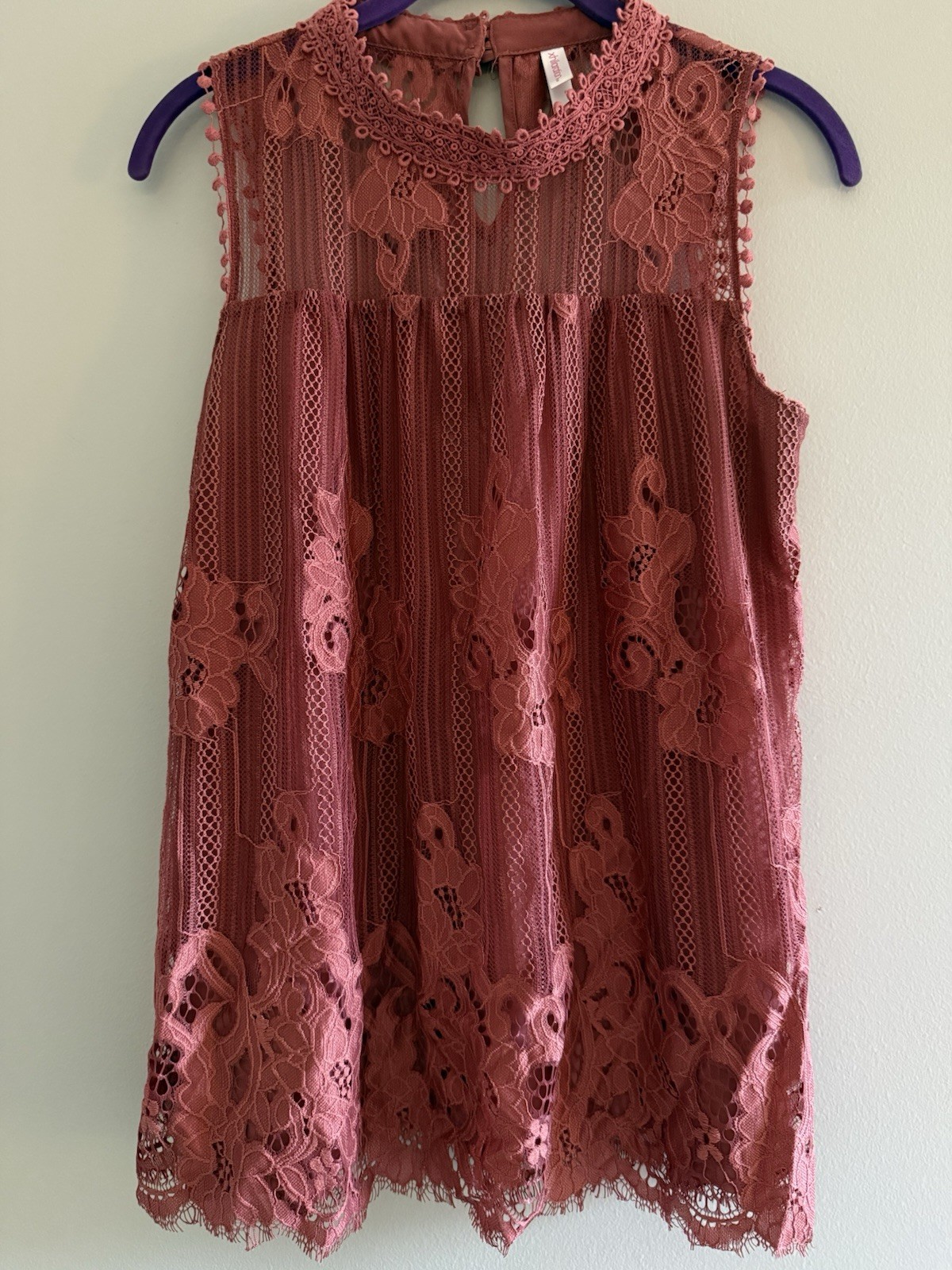 Xhilaration Sz Small Sleeveless Top Womens Lace Pink Lined Boho Coquette Fairy