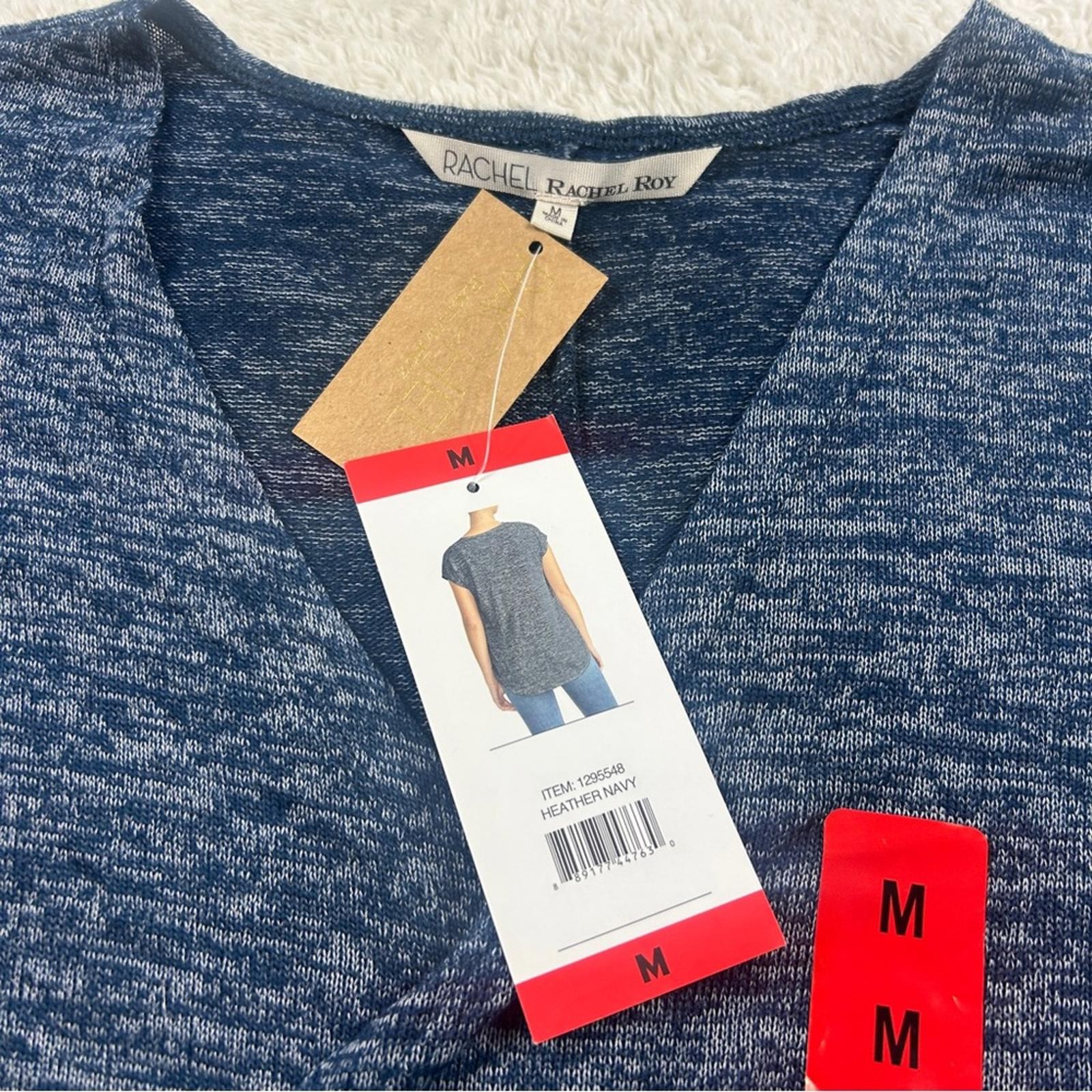 NWT Rachel Roy Women’s Navy Heathered Twist Front Blouse Cap Sleeve Top Medium