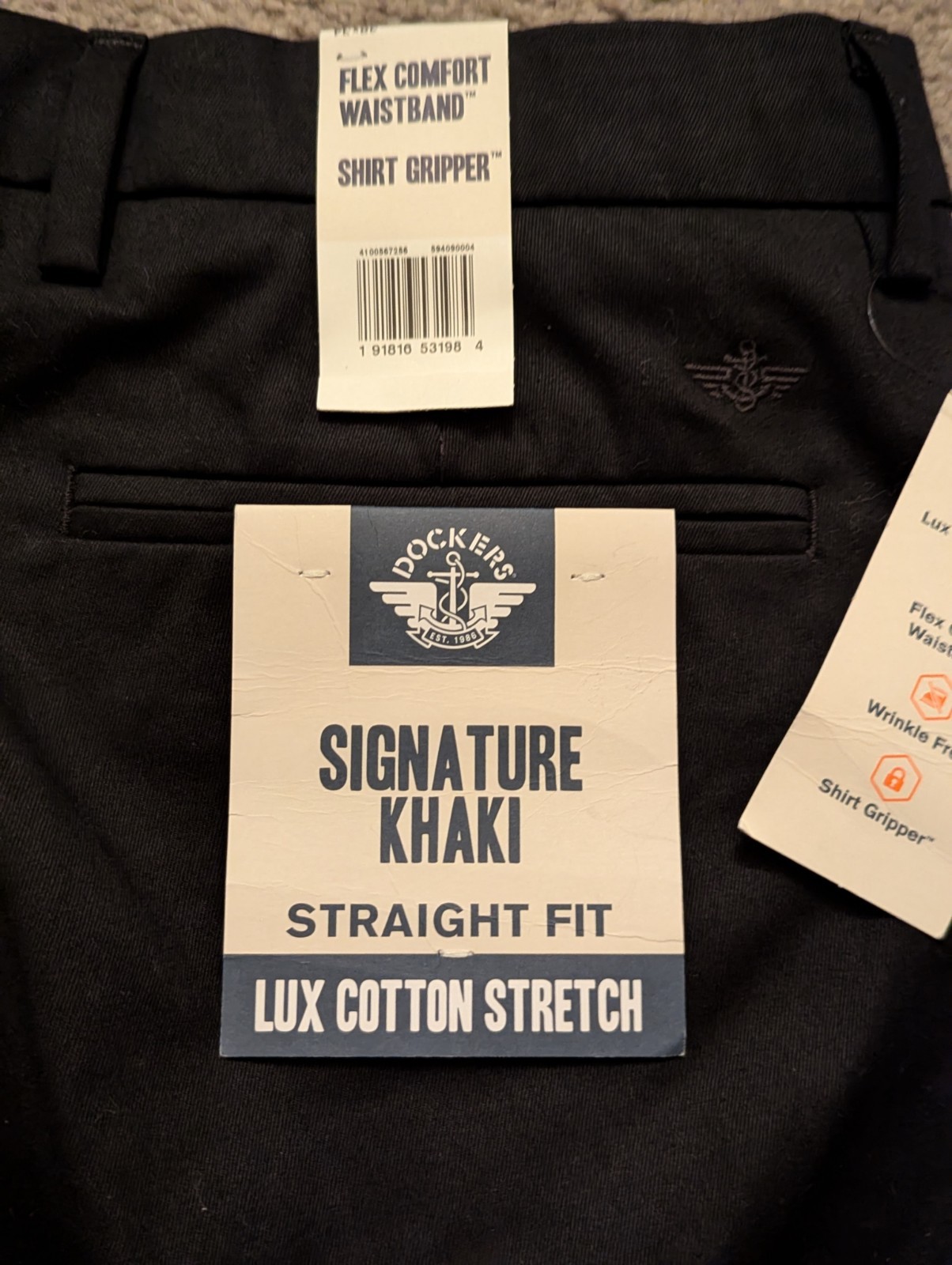 Dockers Men 38X34 Signature Straight Fit Lux Cotton Stretch Comfort Black Khakis