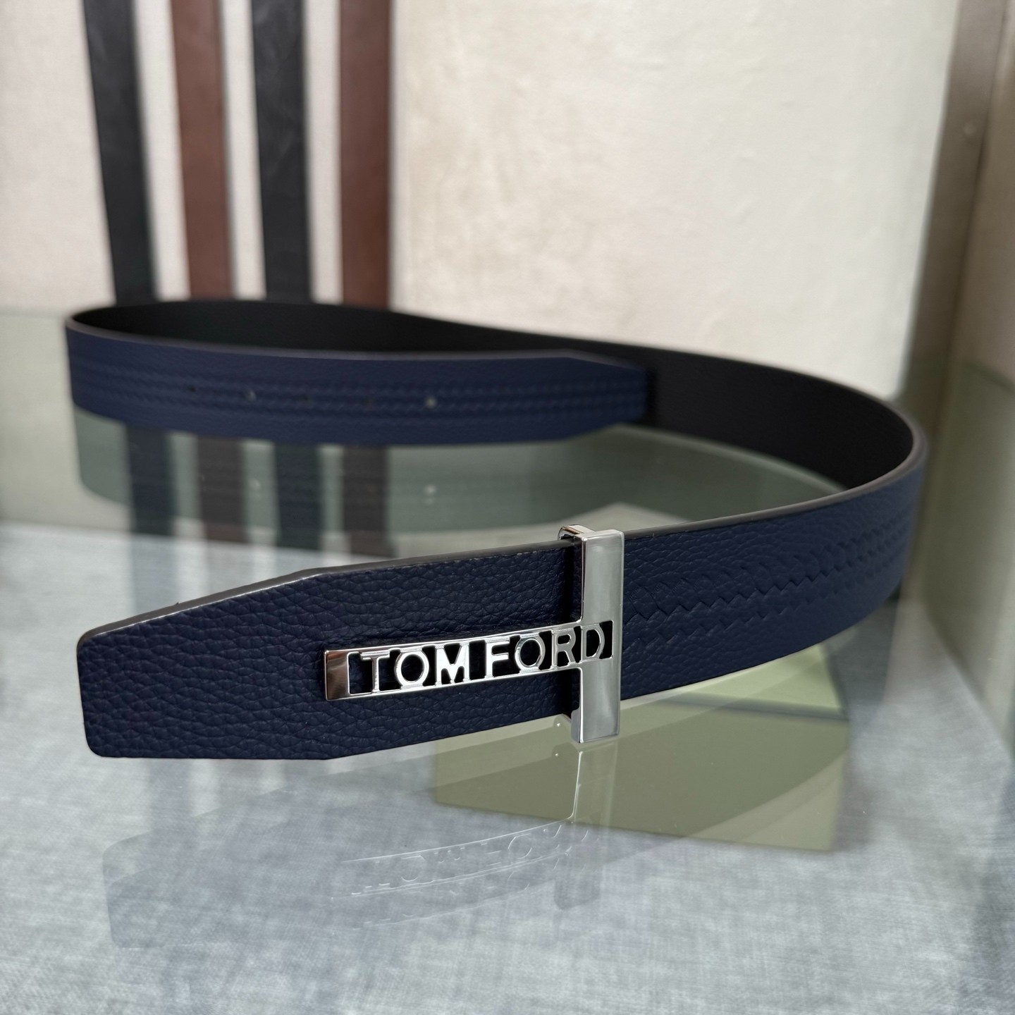 Tom Ford Handmade Reversible Belt 3.8cm/1.50″ Blue/Black