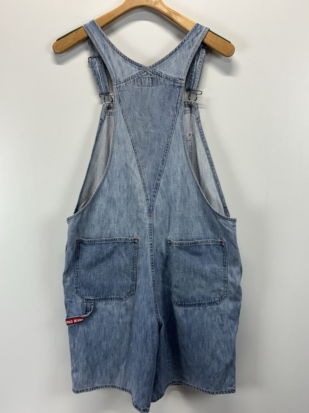 Vtg Y2K 90s Polo Jeans Co Ralph Lauren Denim Short Bibs Overalls XL Shortalls