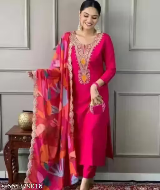 WOMEN EMBROIDERED WORK KURTI WITH PANT WITH DUPATTA FOR PARTY WEAR & OFFICE