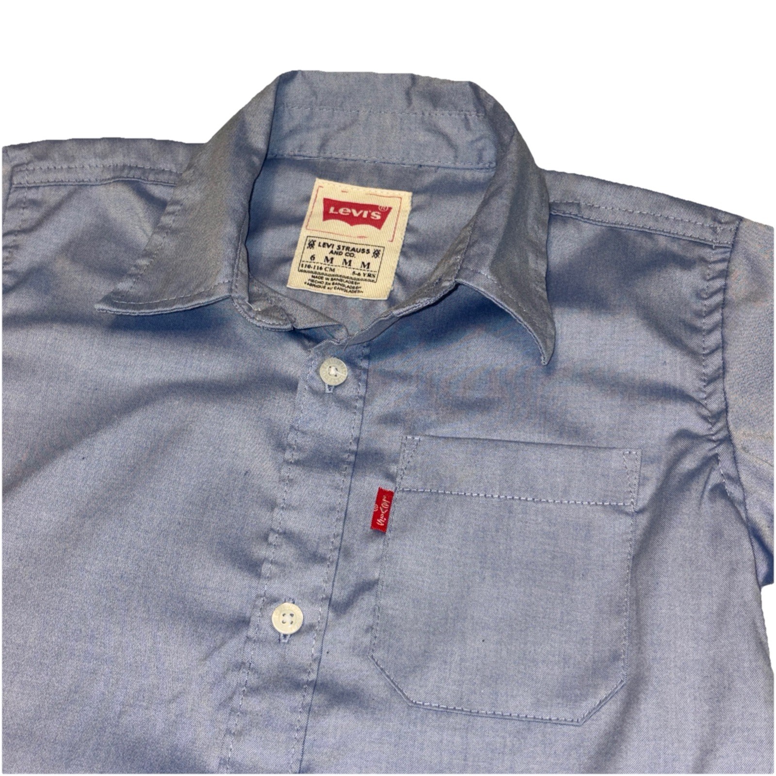 Levi’s Youth Boys Denim Light Blue Cotton Button Up SZ 6 Little Boys Ages 5-6