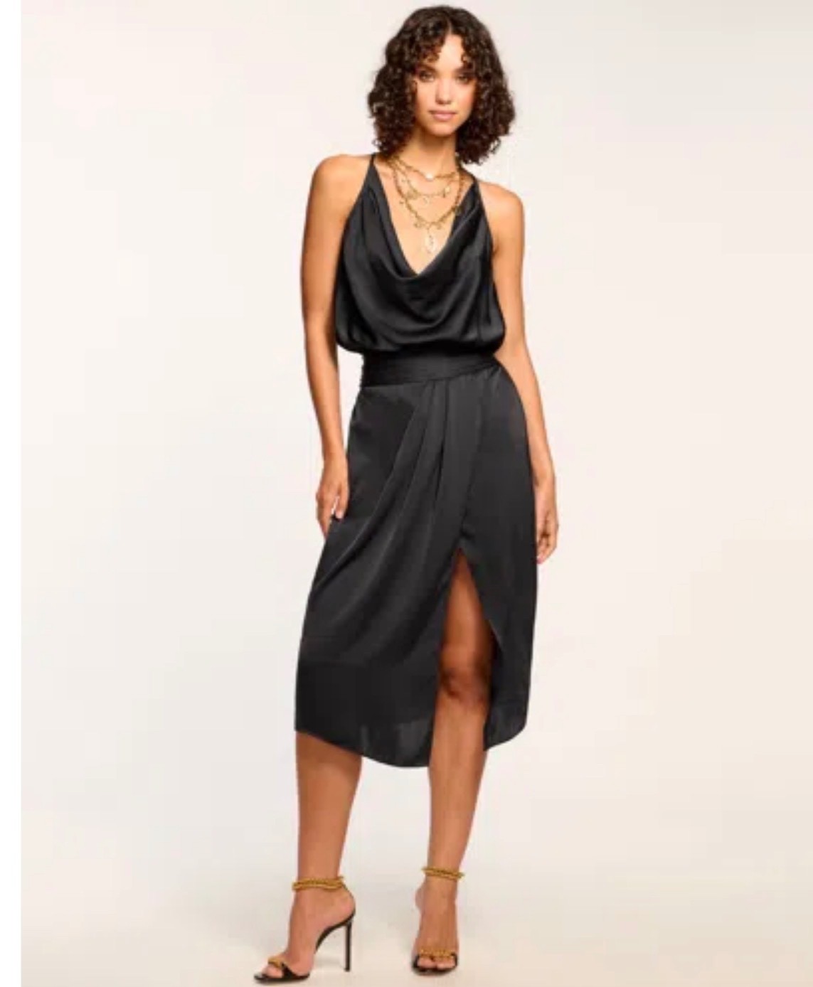 Ramy Brook Mônica Cowl Midi Black Dress