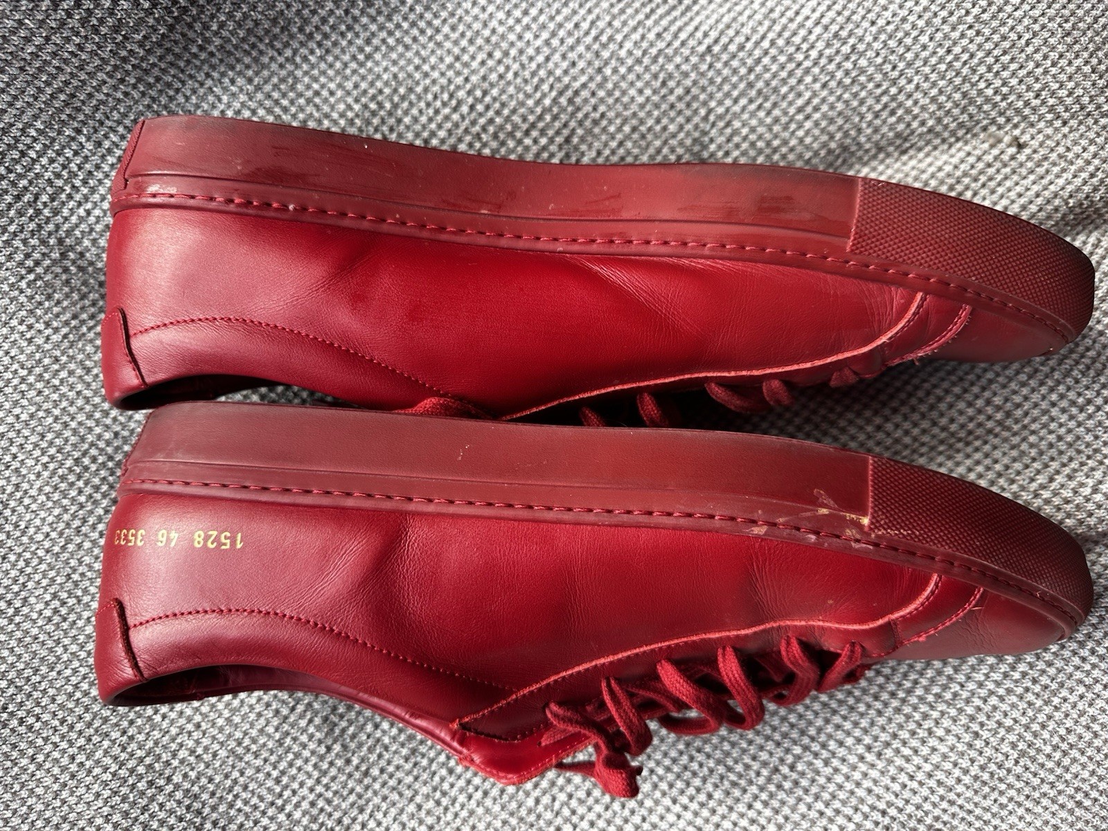 Common Projects Men’s Red Leather Low Top Lace-Up Sneakers US 14 EU 46