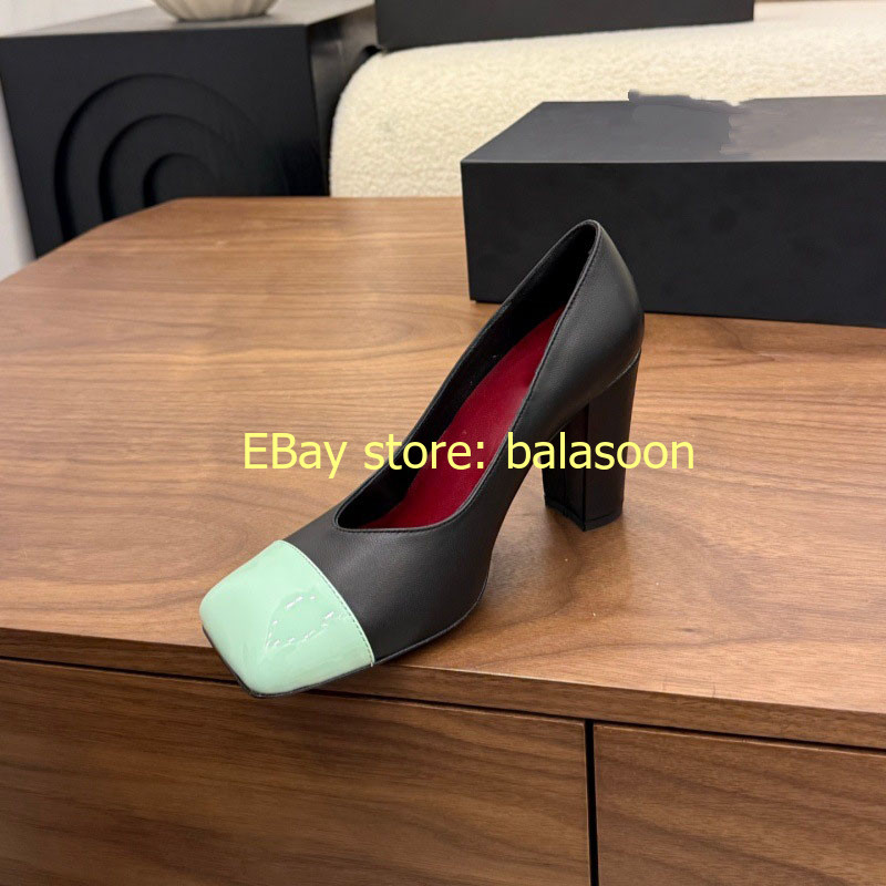 Color Matching Square-Headed High-Heeled Shoes Baotou Thick-Heeled Women’s 35-41