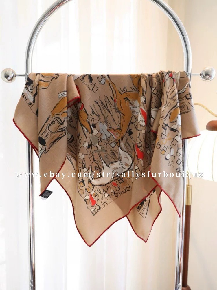 70% Cashmere & 30% Silk Wrap Scarf Horses Print Double Face Shawl 53″