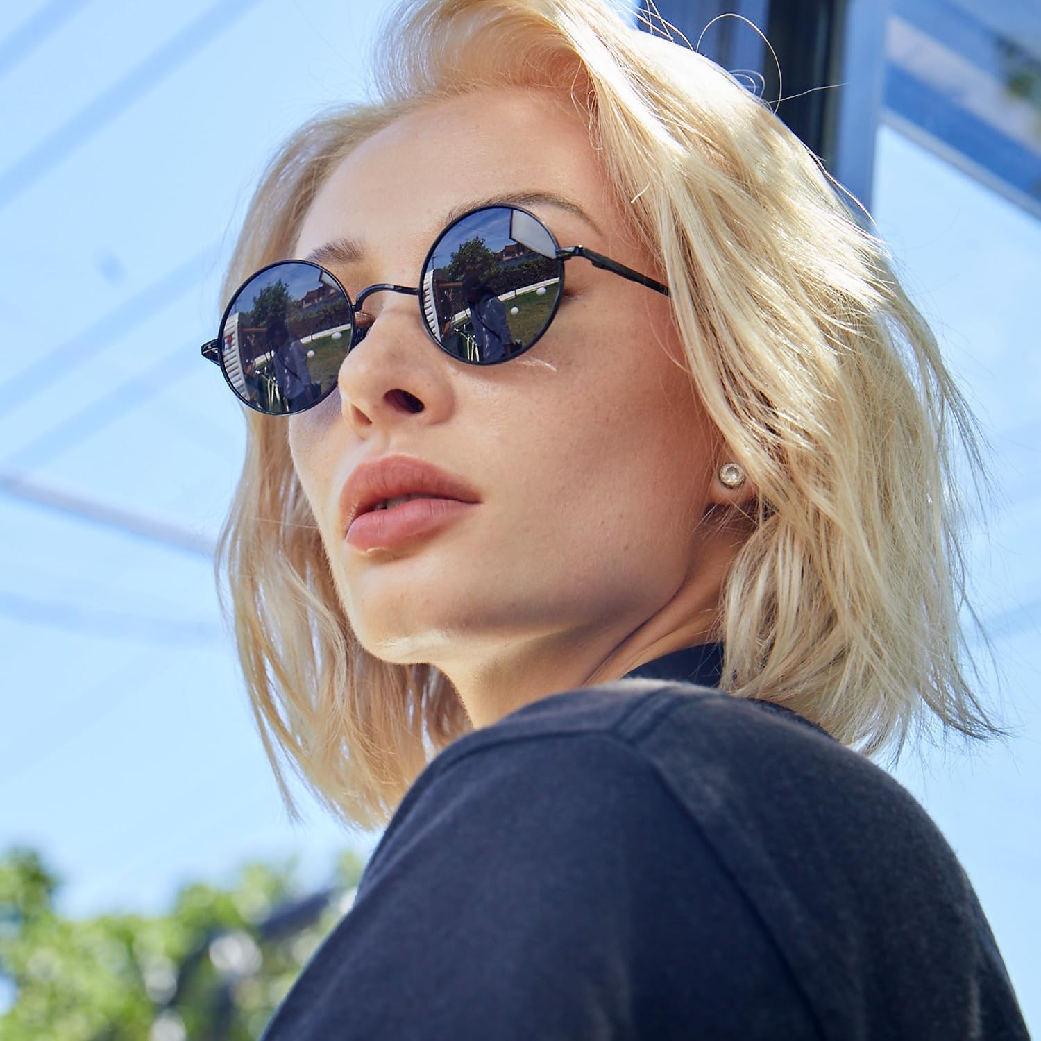 KALIYADI Round Polarized Sunglasses for Men Women Retro Metal Hippie Circle Styl