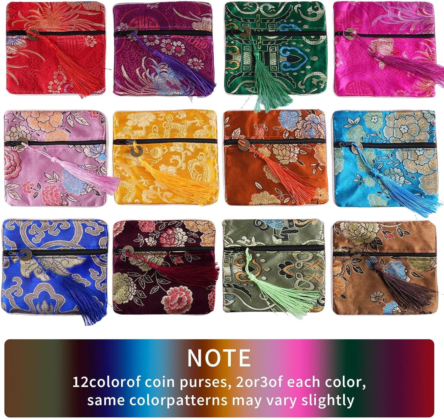 24Pc Chinese Silk Brocade Coin Purse Embroider Jewelry Bag Zipper Wallet Pouch