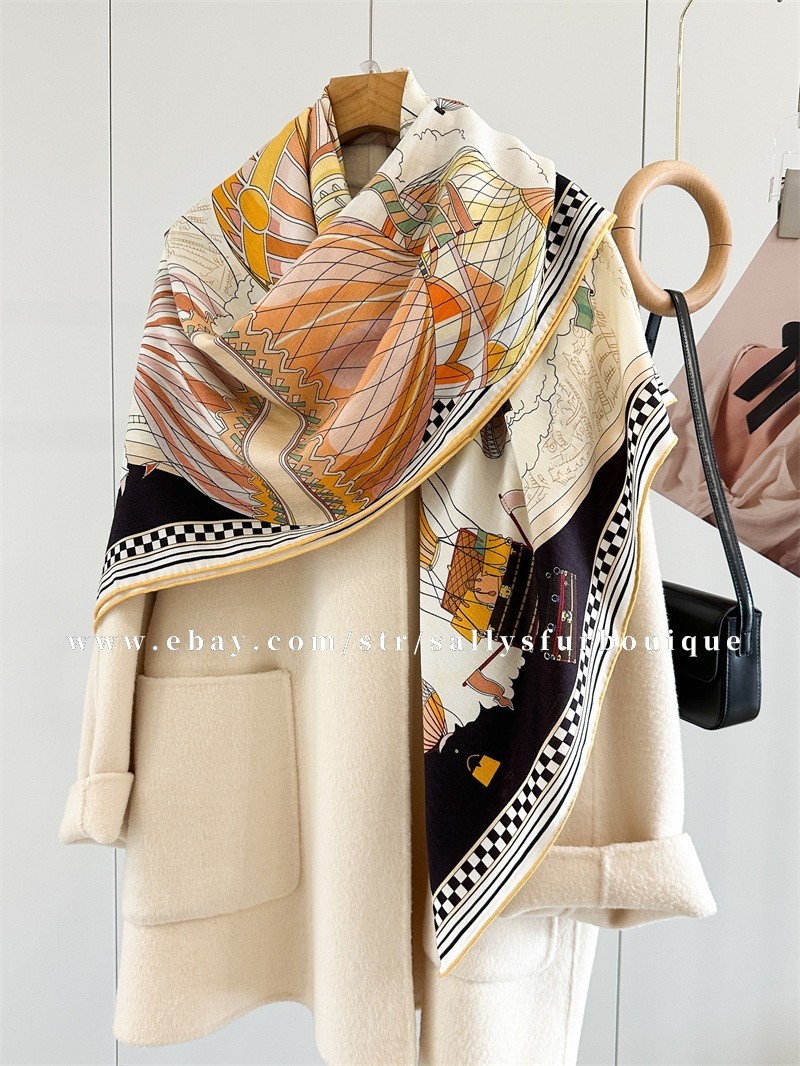 Sallys 70% Cashmere & 30% Silk Wrap Scarf Balloon Print Double Face Shawl 53″